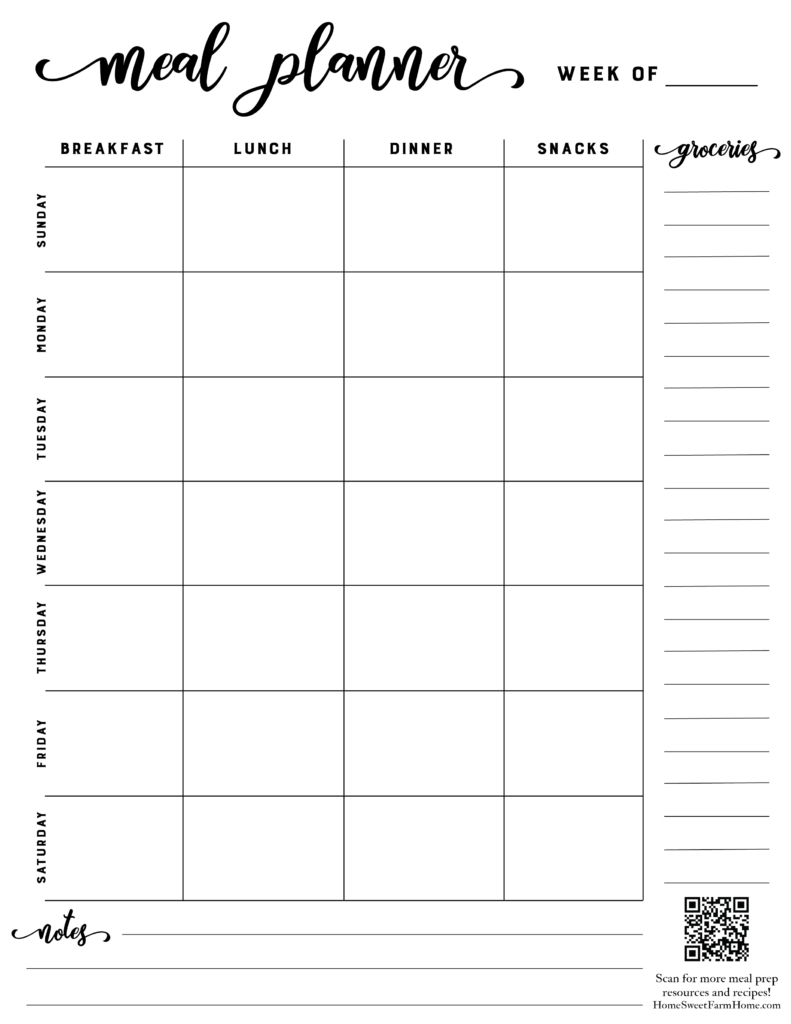 Free Meal Planner Template Printable - Home Sweet Farm Home pertaining to Printable Weekly Meal Planner Template