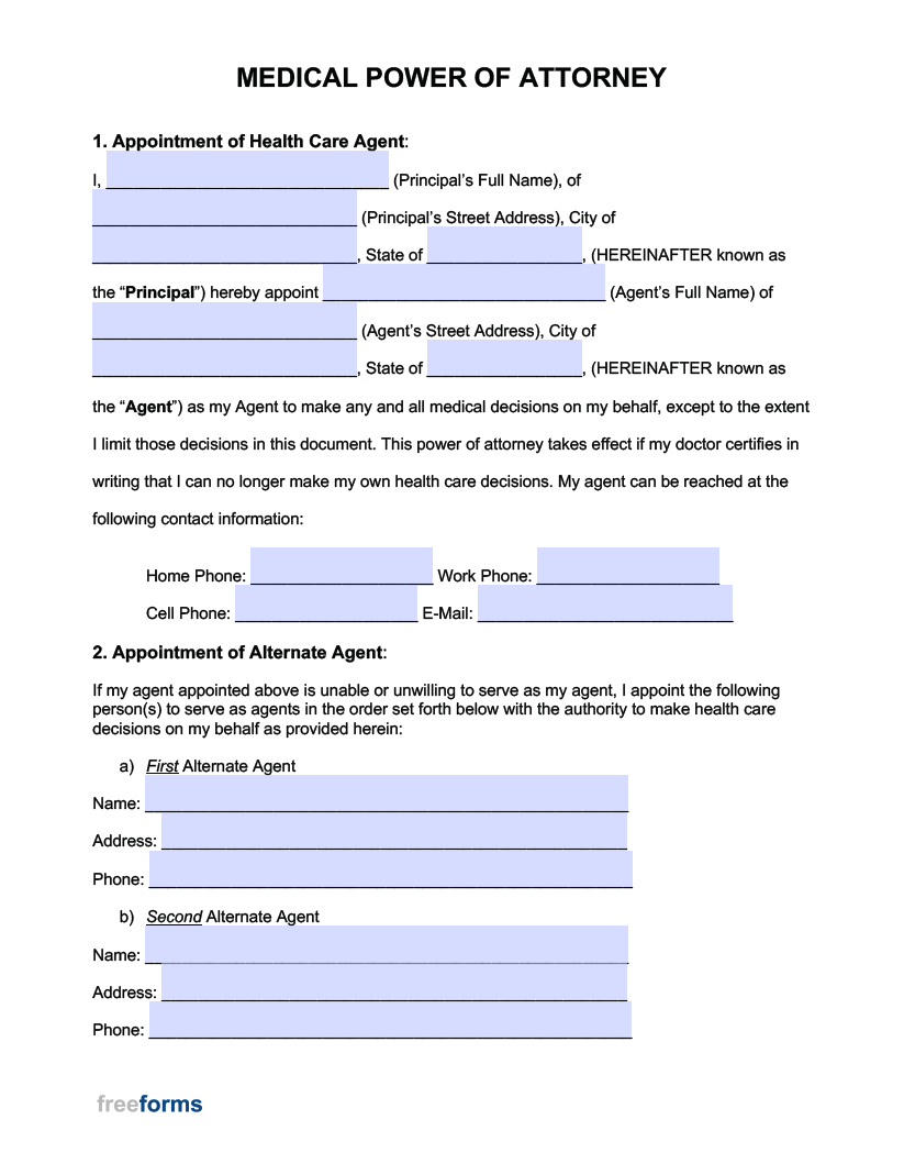 Free Medical Power Of Attorney Forms | Pdf | Word with regard to Free Printable Medical Power of Attorney Form California