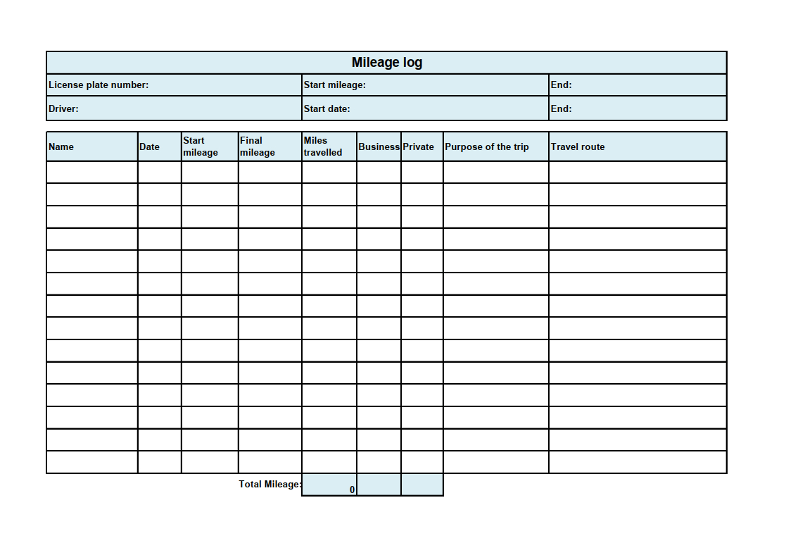 Free Mileage Log Template Download - Ionos for Printable Mileage Log Template For Self Employed