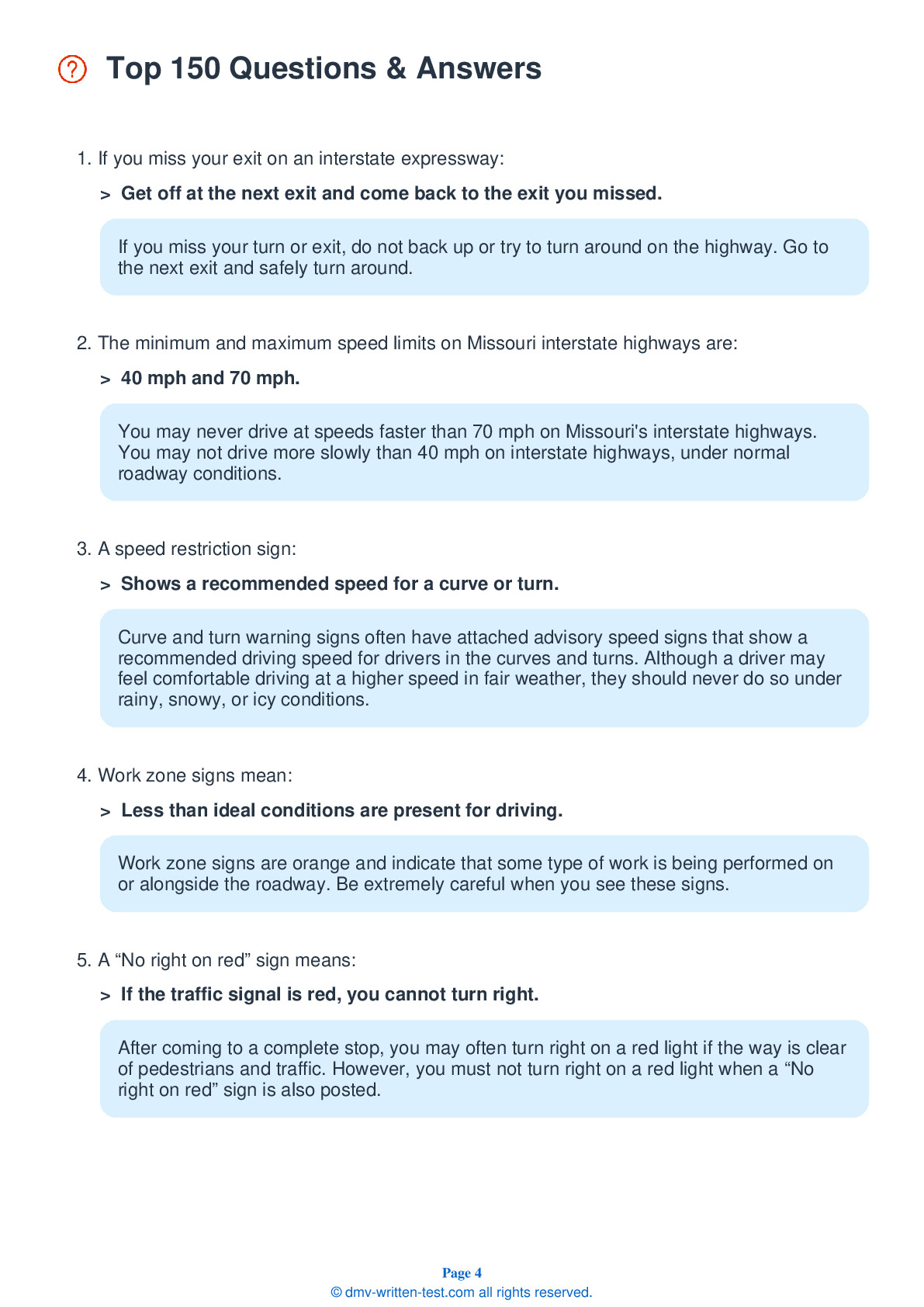 Free Missouri Permit Test - Real 2025 Dmv Test Questions with Printable Dmv Practice Test With Answers