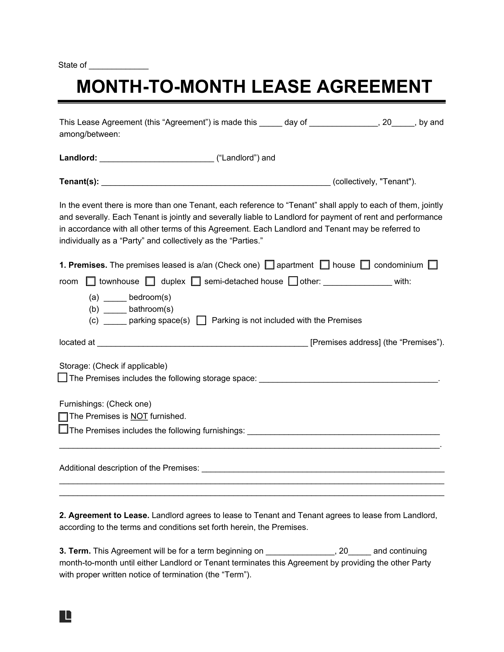 Free Month To Month Lease Agreement Template | Pdf & Word with Free Printable Month to Month Lease Agreement