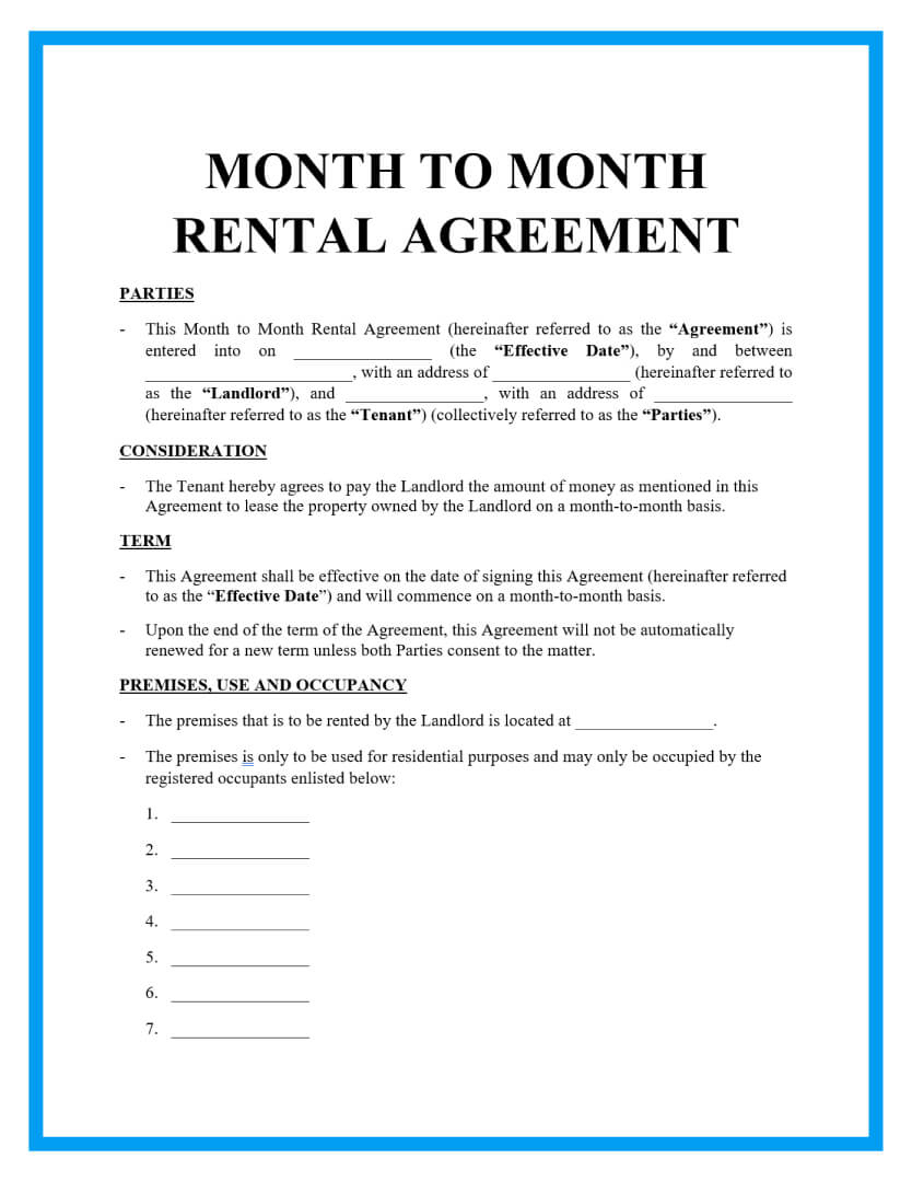 Free Month-To-Month Rental Agreements Sample intended for Free Printable Month To Month Lease Agreement