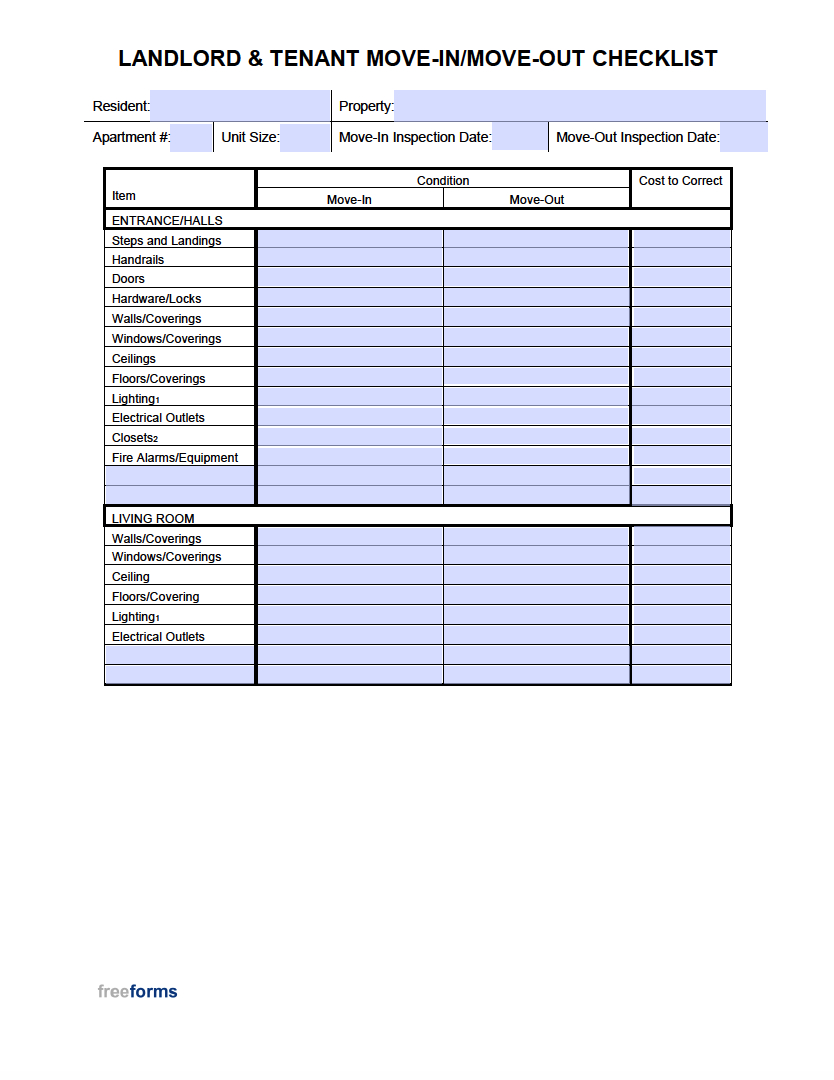 Free Move-In / Move-Out Checklist For Landlord & Tenant | Pdf | Word for Free Printable Move In Checklist