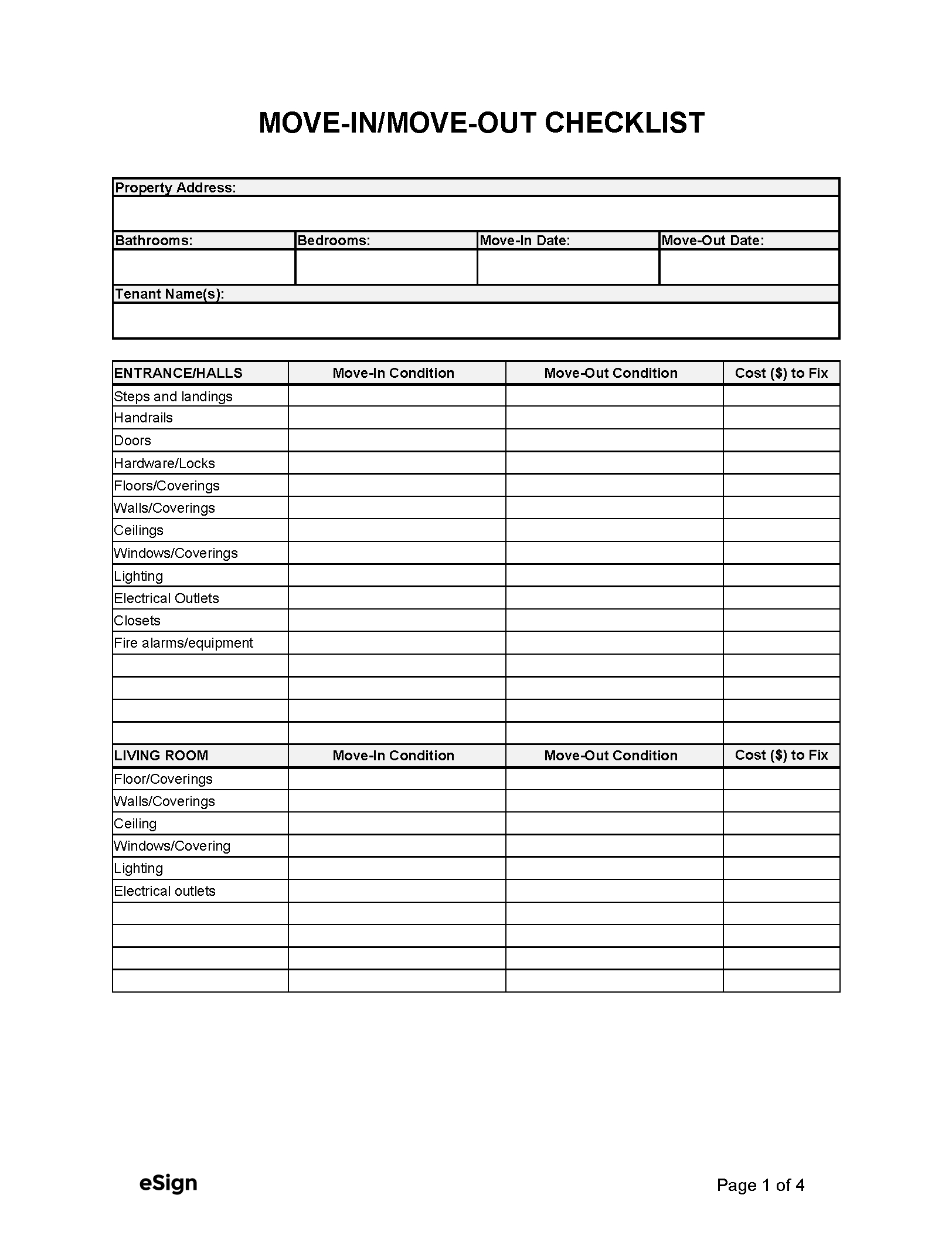 Free Move-In/Move-Out Checklist Form | Pdf | Word within Free Printable Move in Checklist