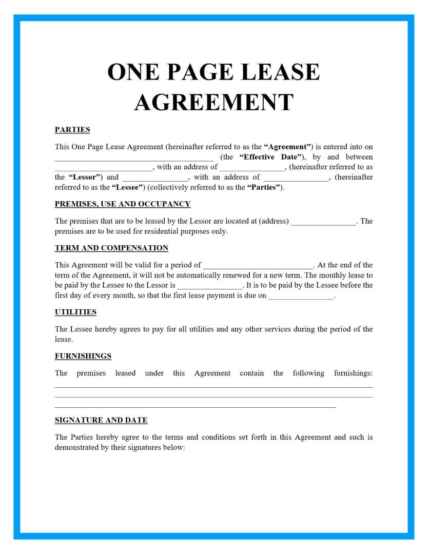 Free One Page Lease Agreement Templates pertaining to Free Printable Blank Rental Lease Agreement