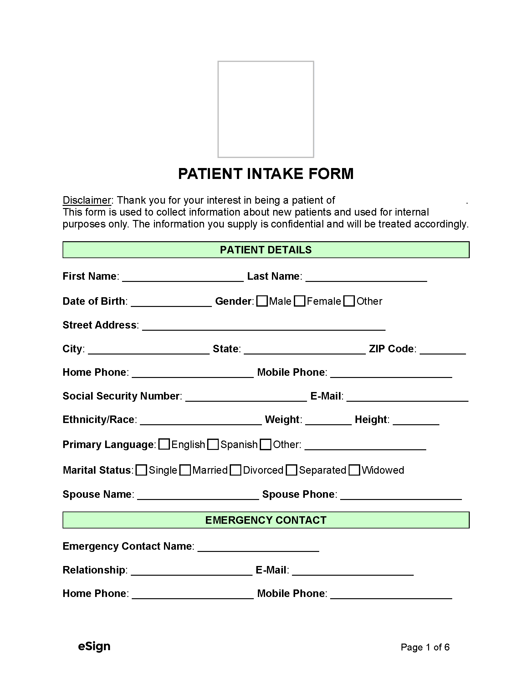 Free Patient (Medical) Intake Form | Pdf | Word throughout Free Printable Doctor Office Forms