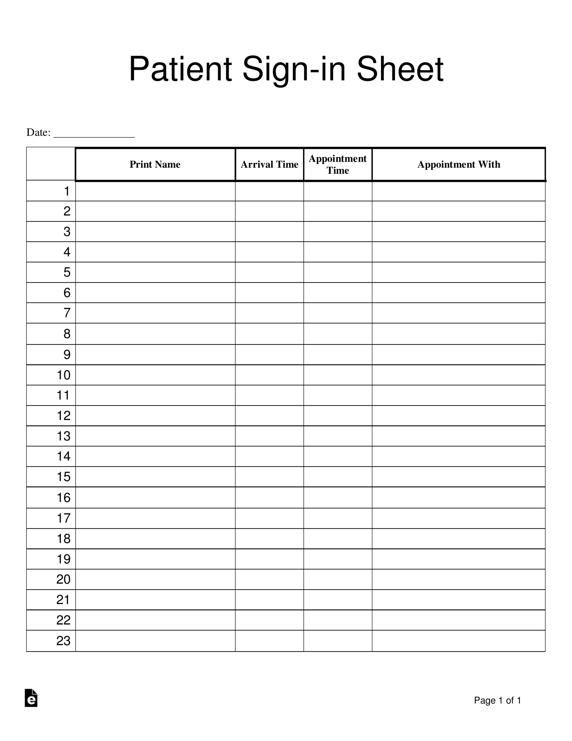 Free Patient Sign-In Sheet Template - Pdf | Word – Eforms regarding Free Printable Medical Office Forms