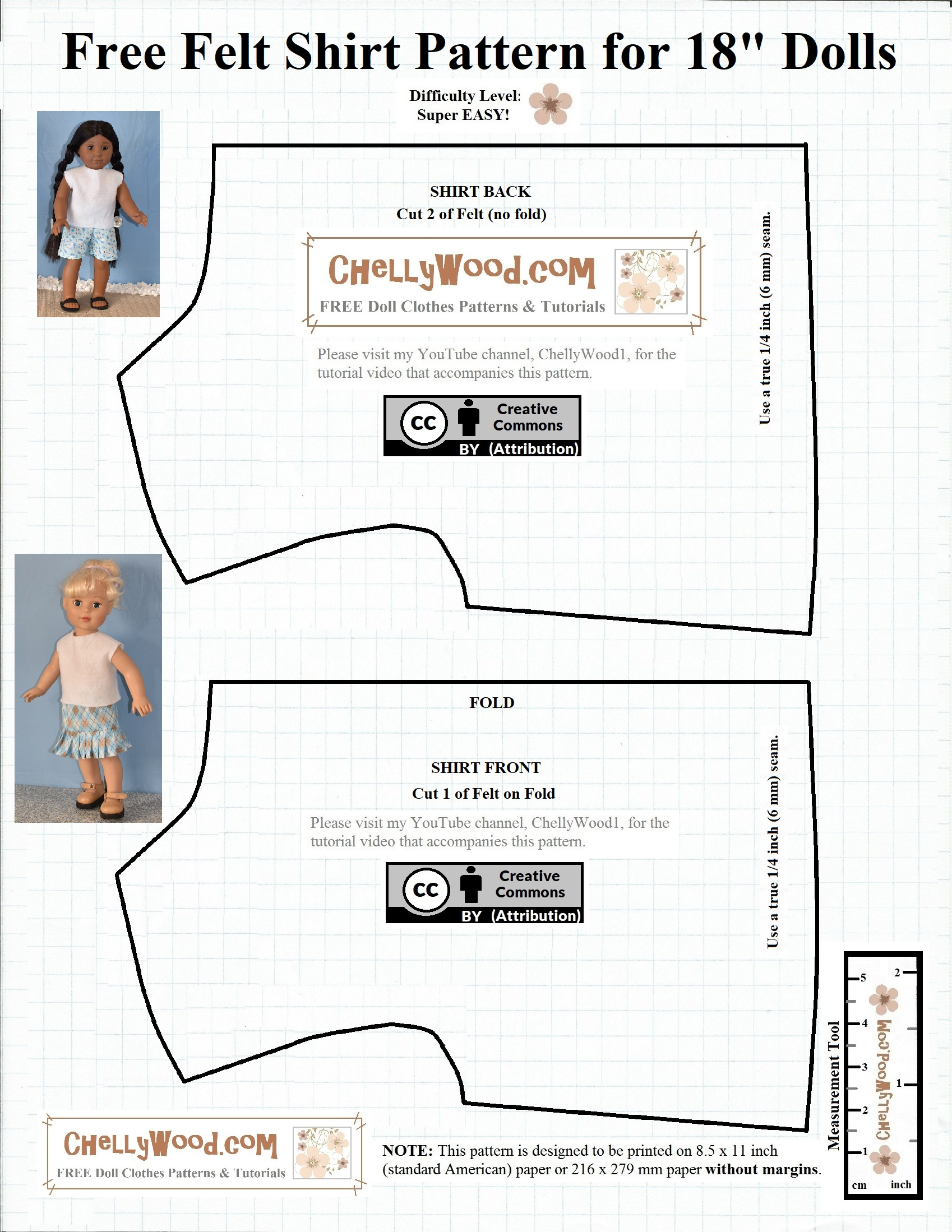 Free #Patterns For 18-Inch #Dolls' Easy- #Sew Shirt @ Chellywood in Downloadable Free Printable 18 Doll Clothes Patterns
