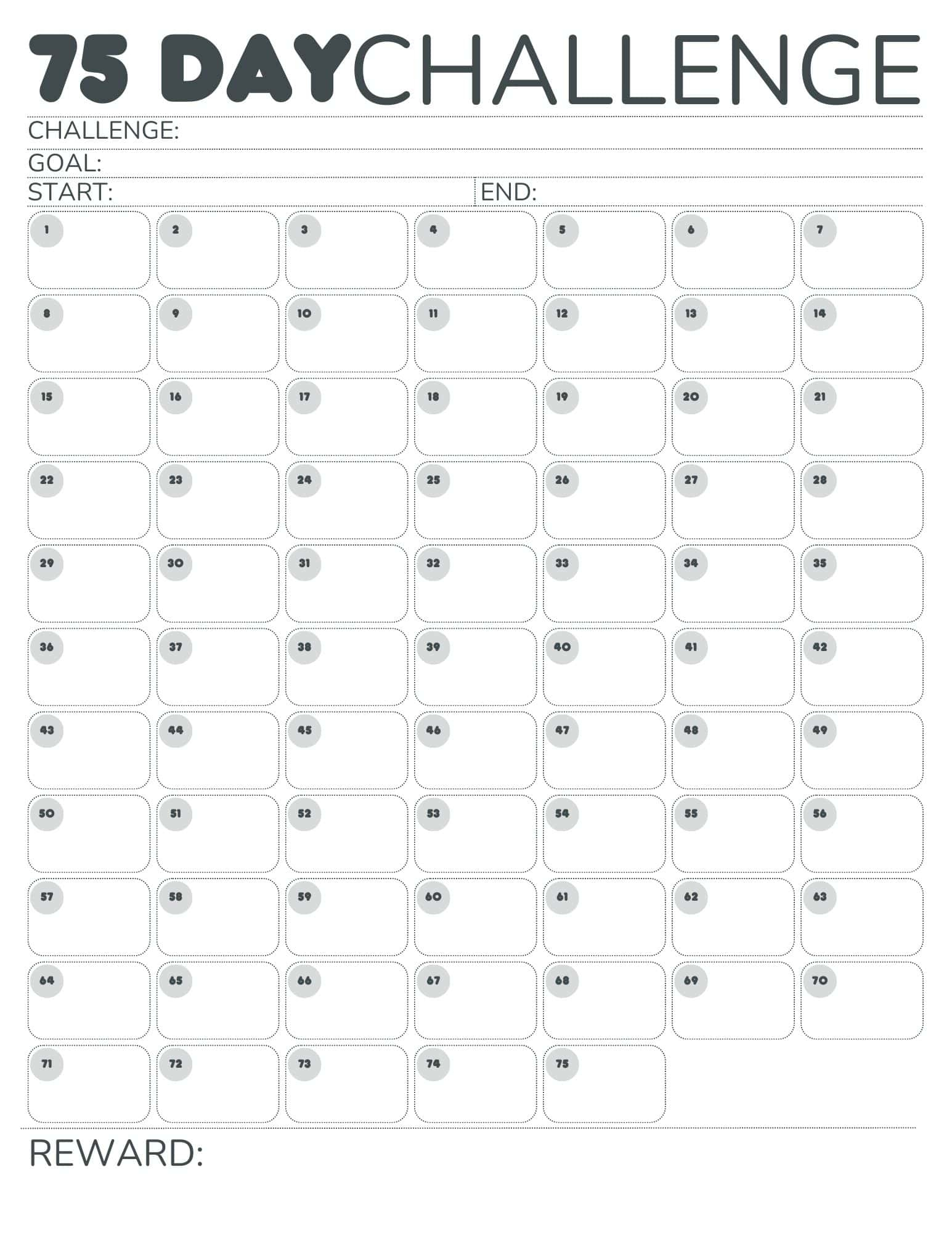 Free Printable 75-Day Challenge Calendar For 75 Hard, 75 Medium pertaining to Printable 75 Hard Challenge Tracker Free