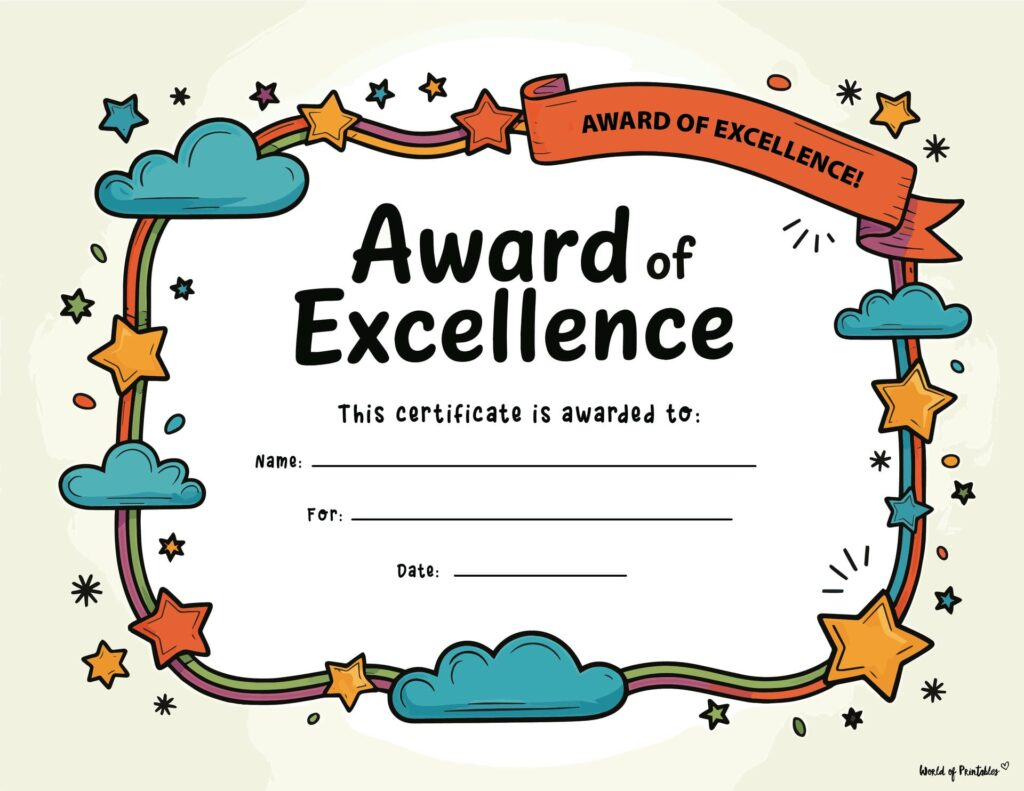 Free Printable Certificate Of Achievement Templates For Kids intended for Certificate Template Free Printable Award