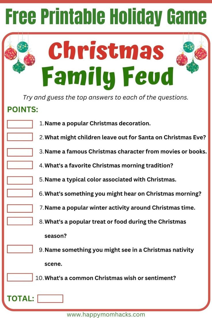Free Printable Christmas Family Feud Game Questions & Answers intended for Free Printable Christmas Games For Adults With Answers
