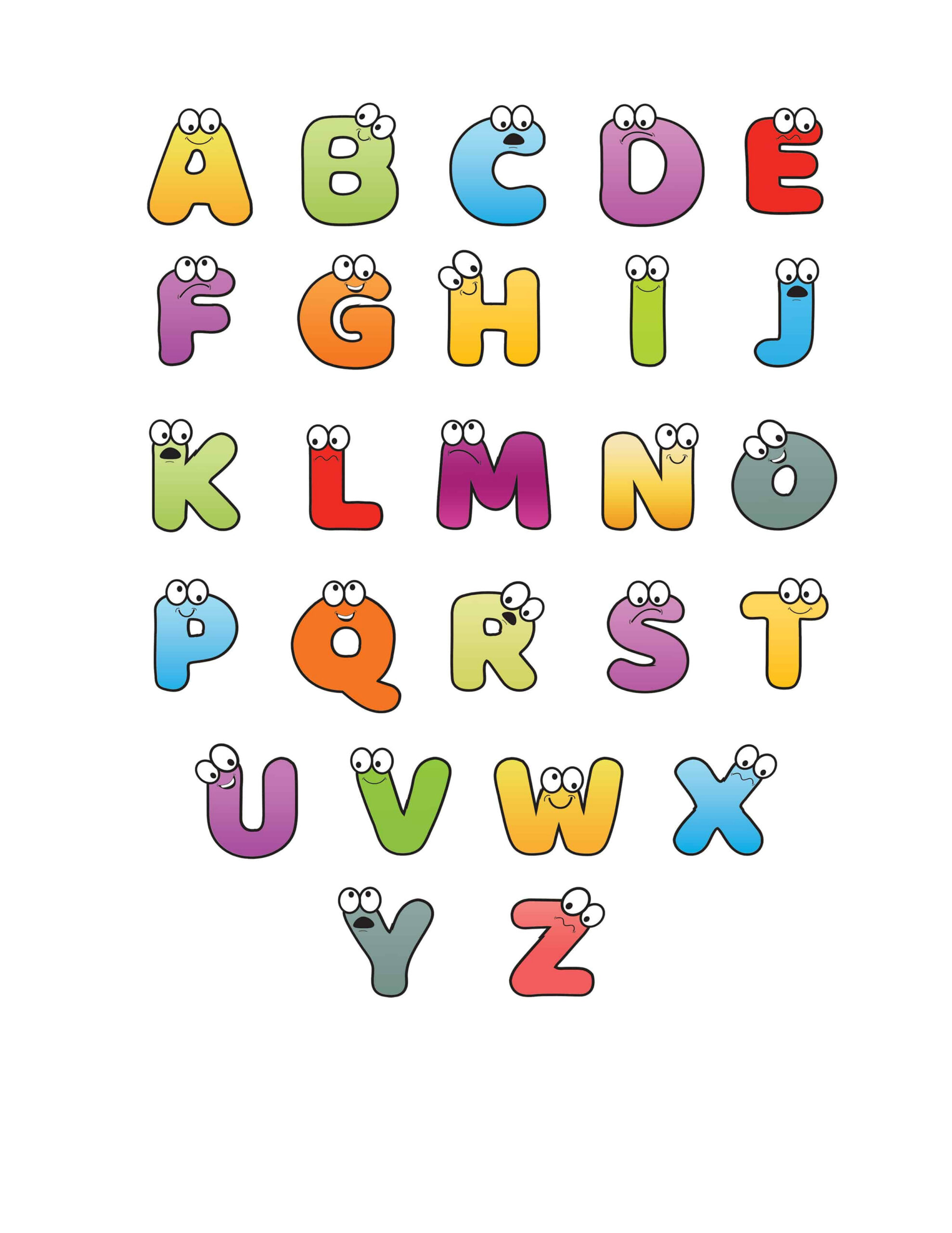 Free Printable Colorful Cartoon Letters Alphabet with Printable Letters With Design