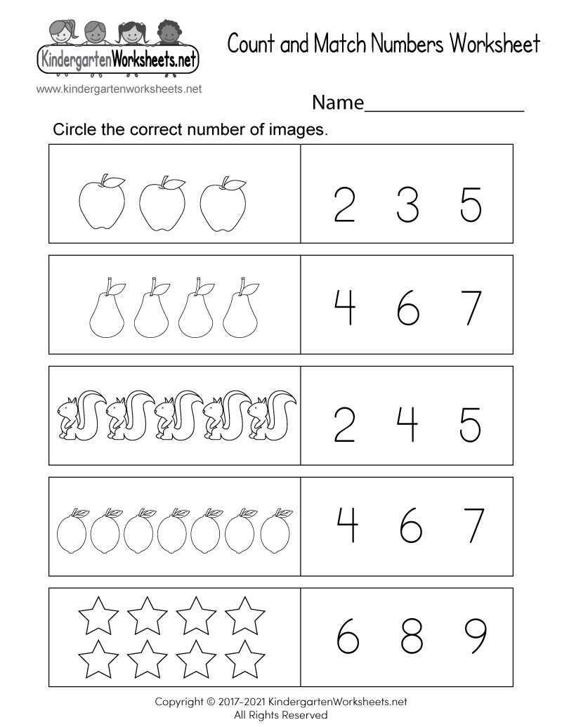 Free Printable Count And Match Numbers Worksheet with regard to Free Printable Kindergarten Worksheets Math