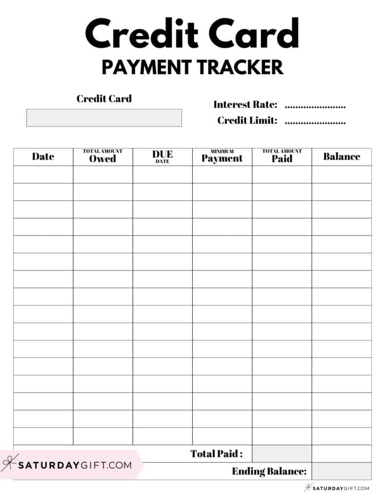 Free Printable Credit Card Payment Tracker throughout Free Printable Credit Card Payment Tracker