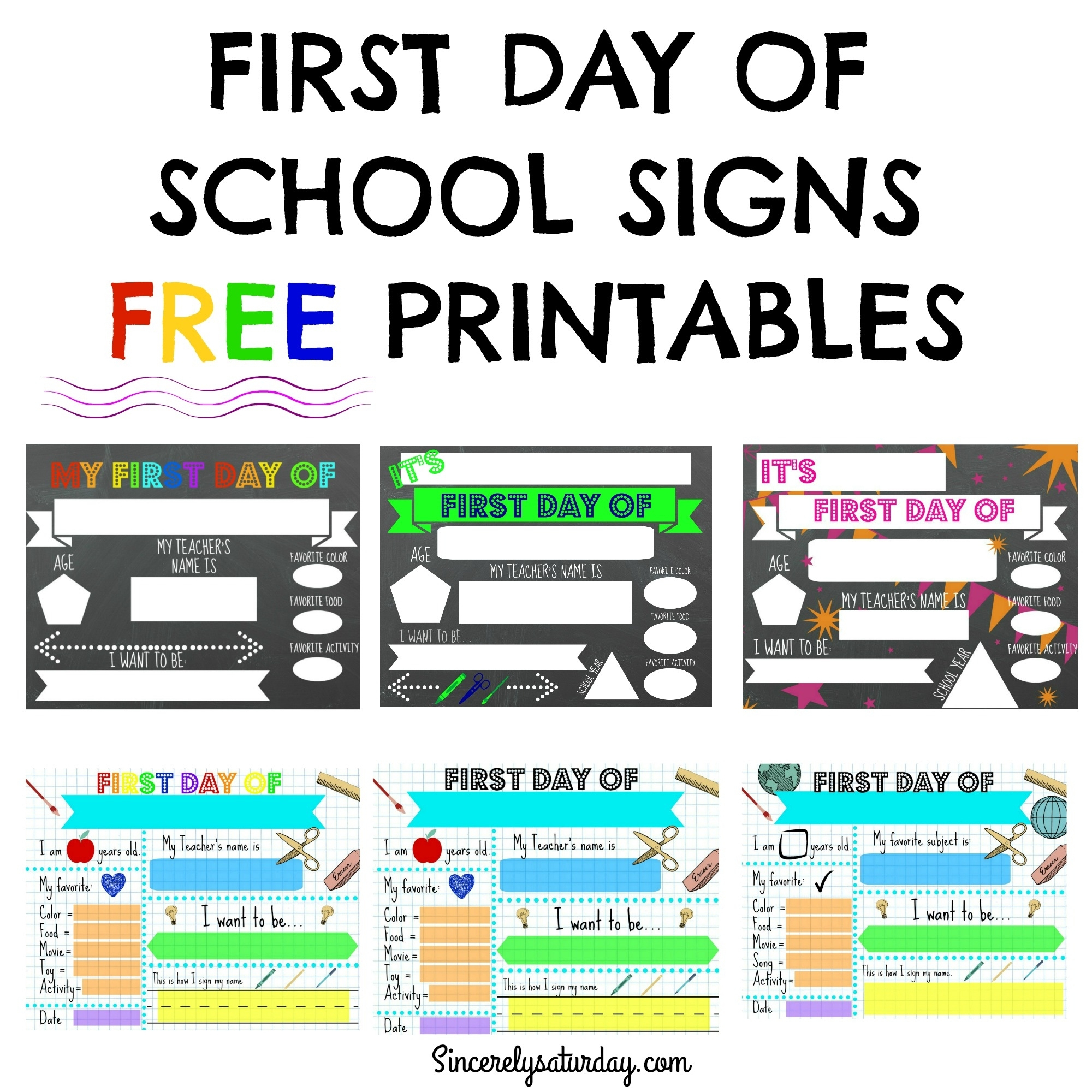Free Printable First Day Of School Signs - Sincerely Saturday intended for First Day Of Kindergarten Signs Printable