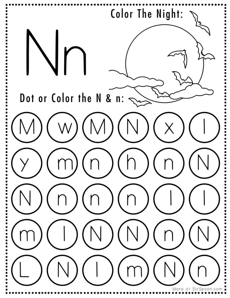 Free Printable Halloween Themed Letter N Coloring And Activity within Letter N Free Printable Worksheets