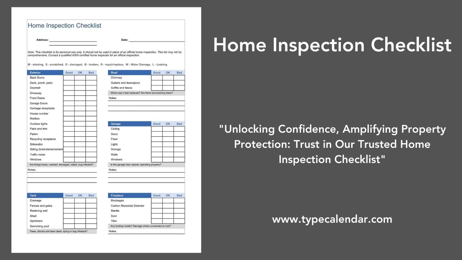 Free Printable Home Inspection Checklist Templates [Word, Excel] inside Printable Professional Home Inspection Checklist