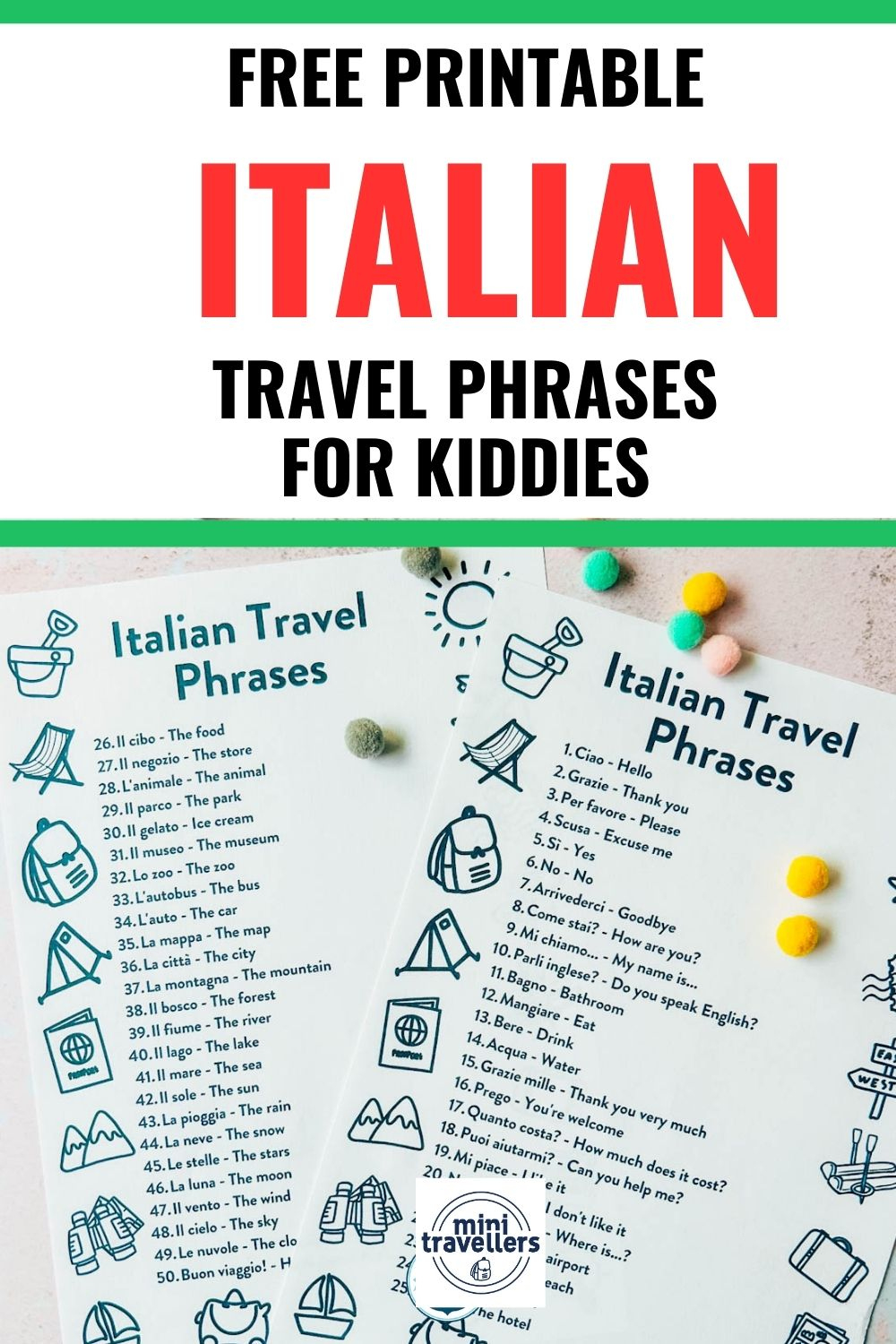 Free Printable Italian Travel Phrases For Kids - Mini Travellers pertaining to Italian Phrases For Travel Printable