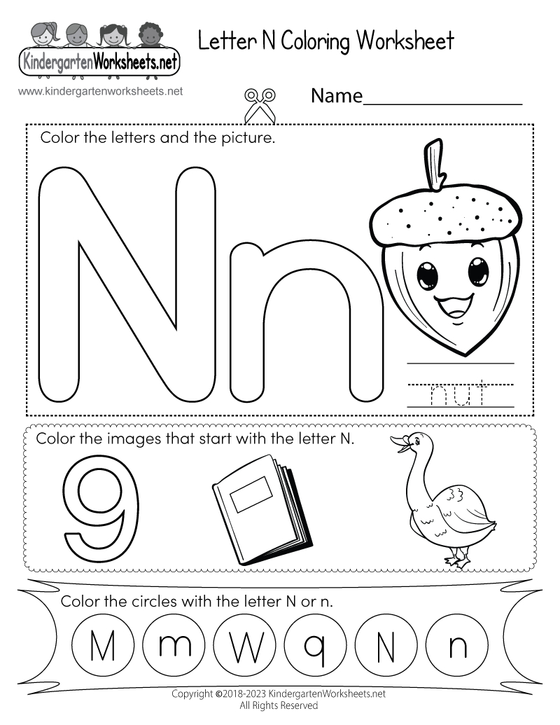 Free Printable Letter N Coloring Worksheet intended for Letter N Free Printable Worksheets