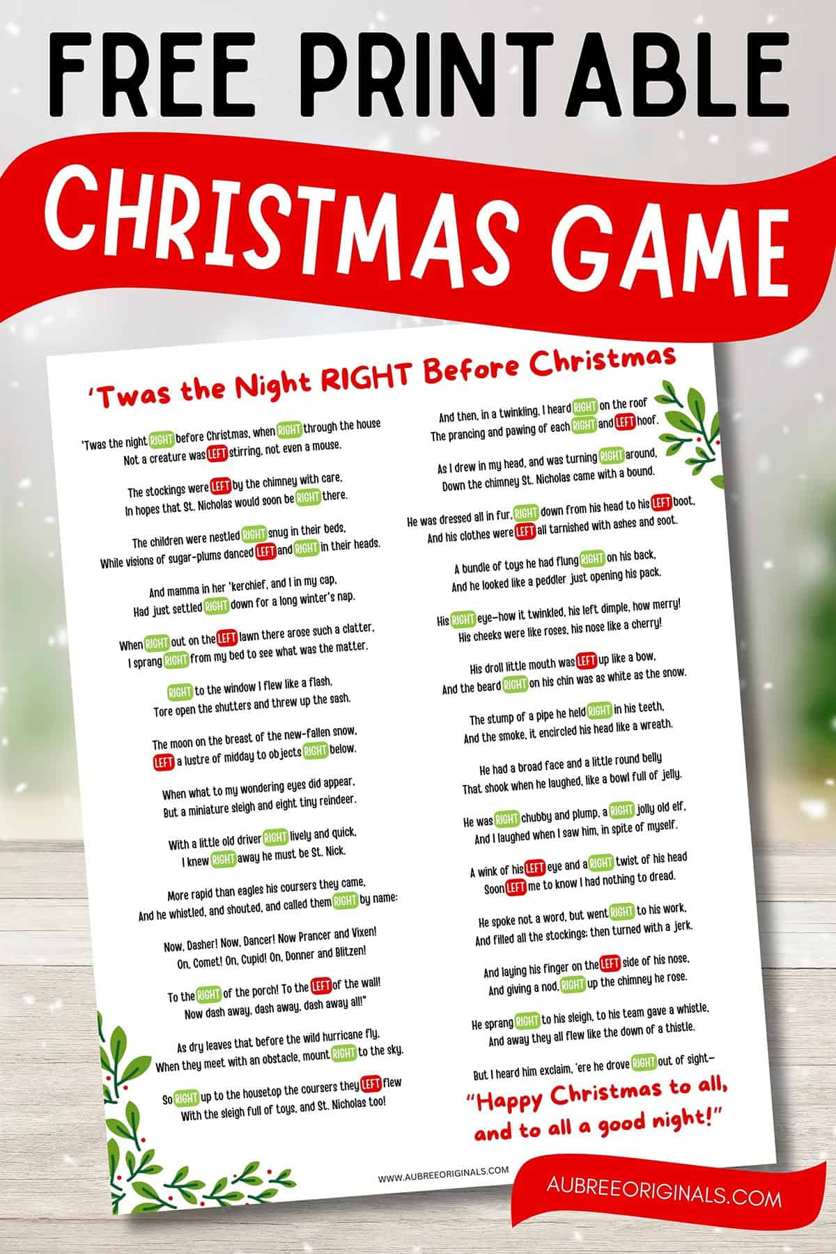 Free Printable Right Left Christmas Game Story - Aubree Originals pertaining to Right Left Christmas Story Game Free Printable