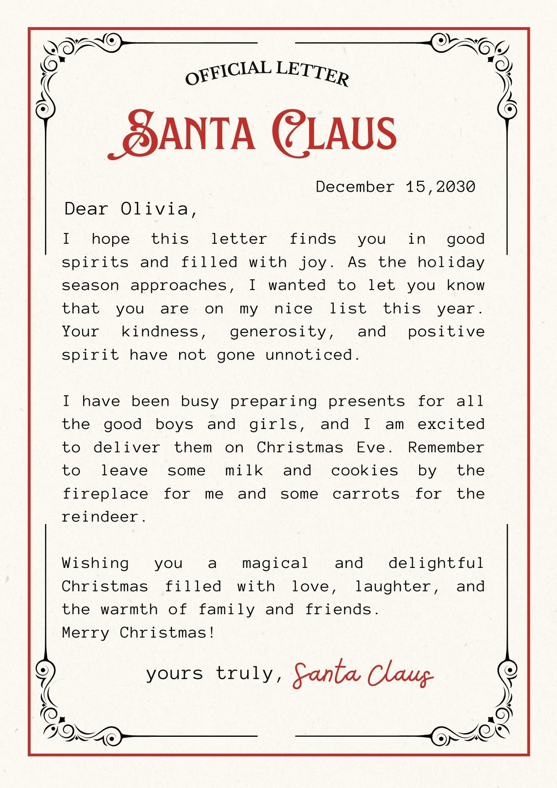 Free Printable Santa Letter Templates You Can Customize | Canva for Template Letter From Santa Printable