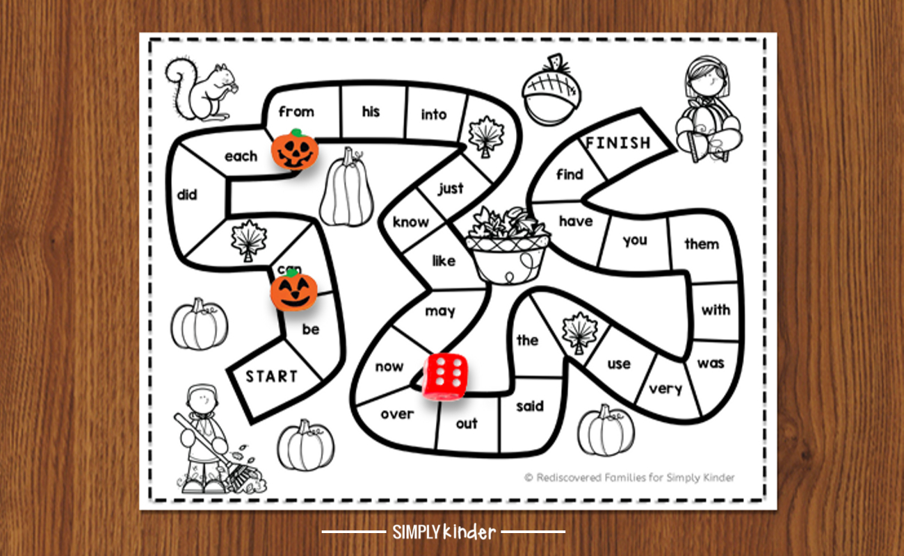 Free Printable Sight Word Game To Make For Fall - Simply Kinder within Printable Sight Word Games For Kindergarten