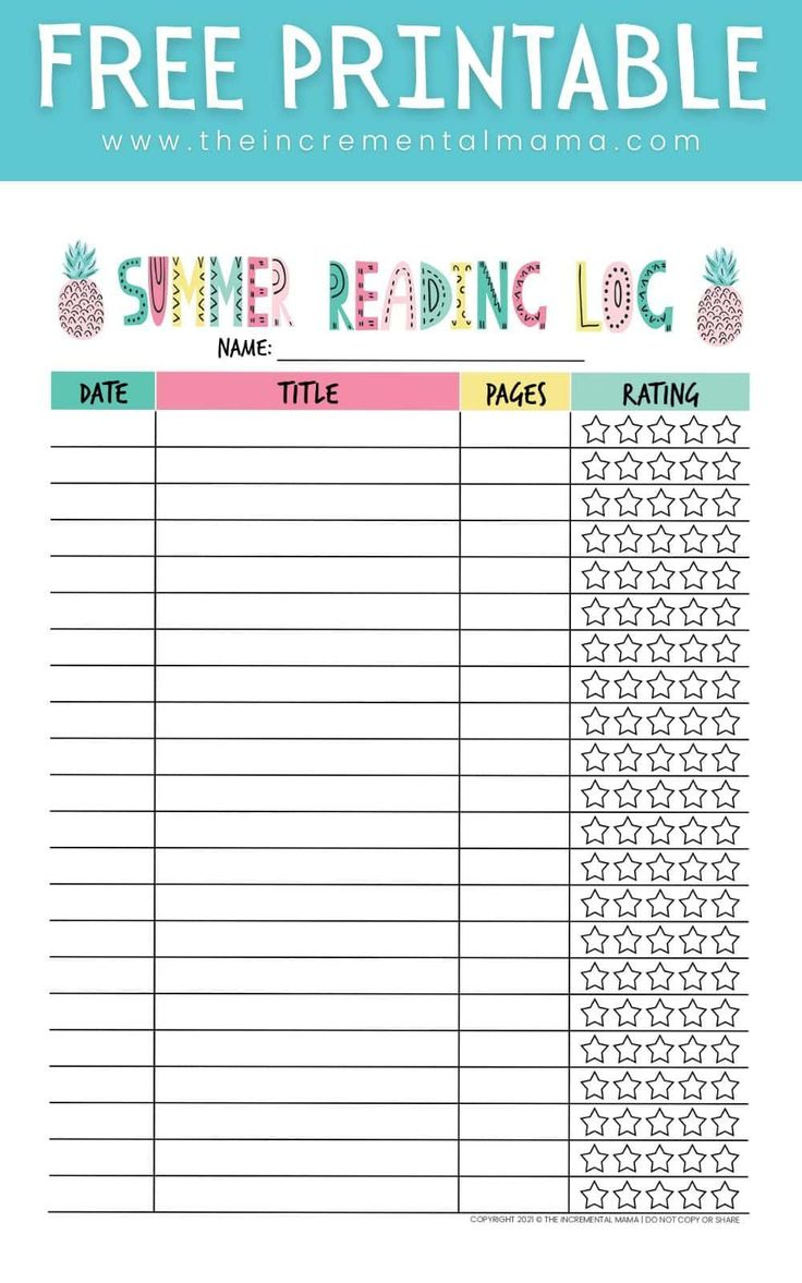 Free Printable Summer Reading Log For Kids throughout Free Printable Summer Reading Log