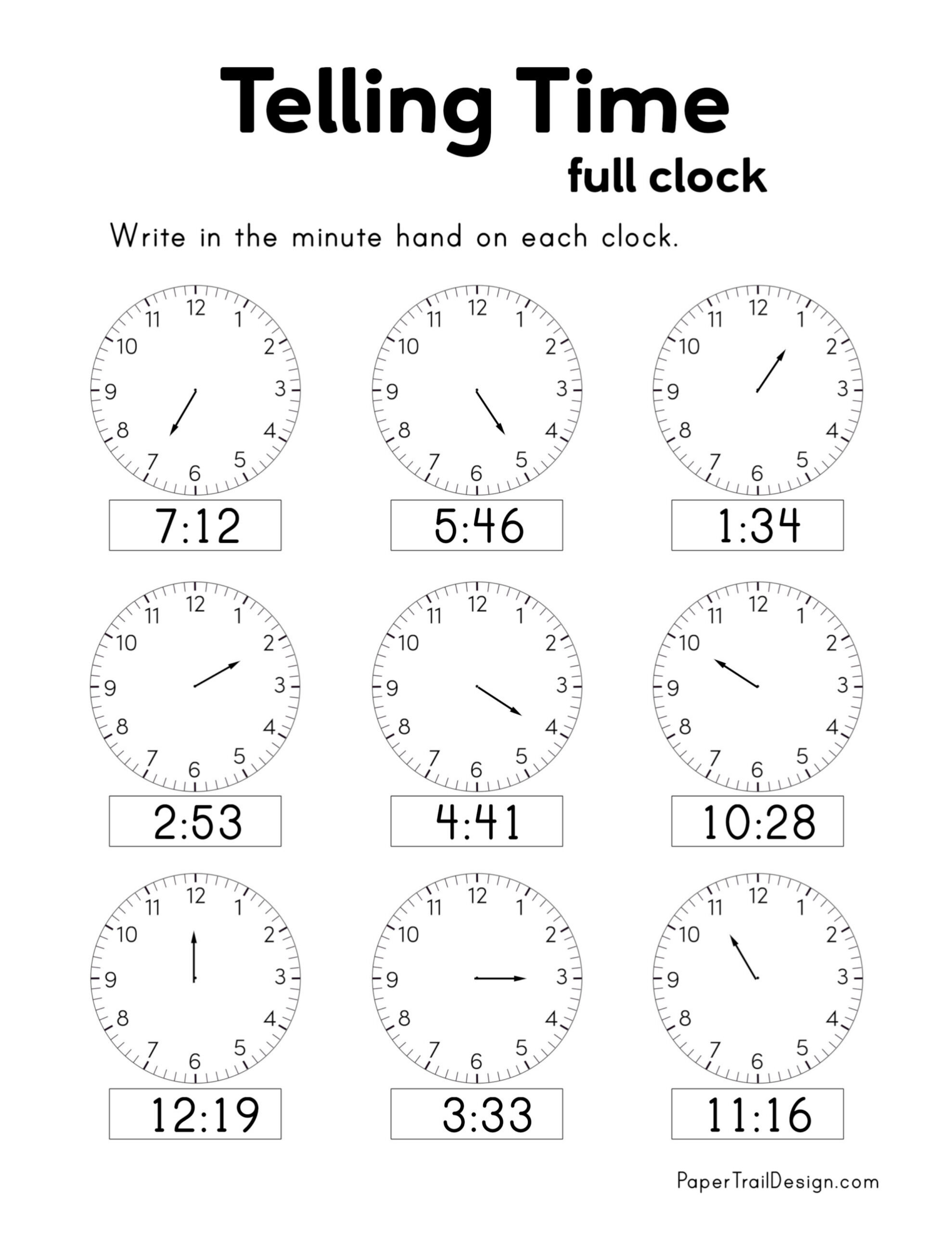 Free Printable Telling Time Worksheets - Paper Trail Design regarding Telling The Time Printable Worksheets