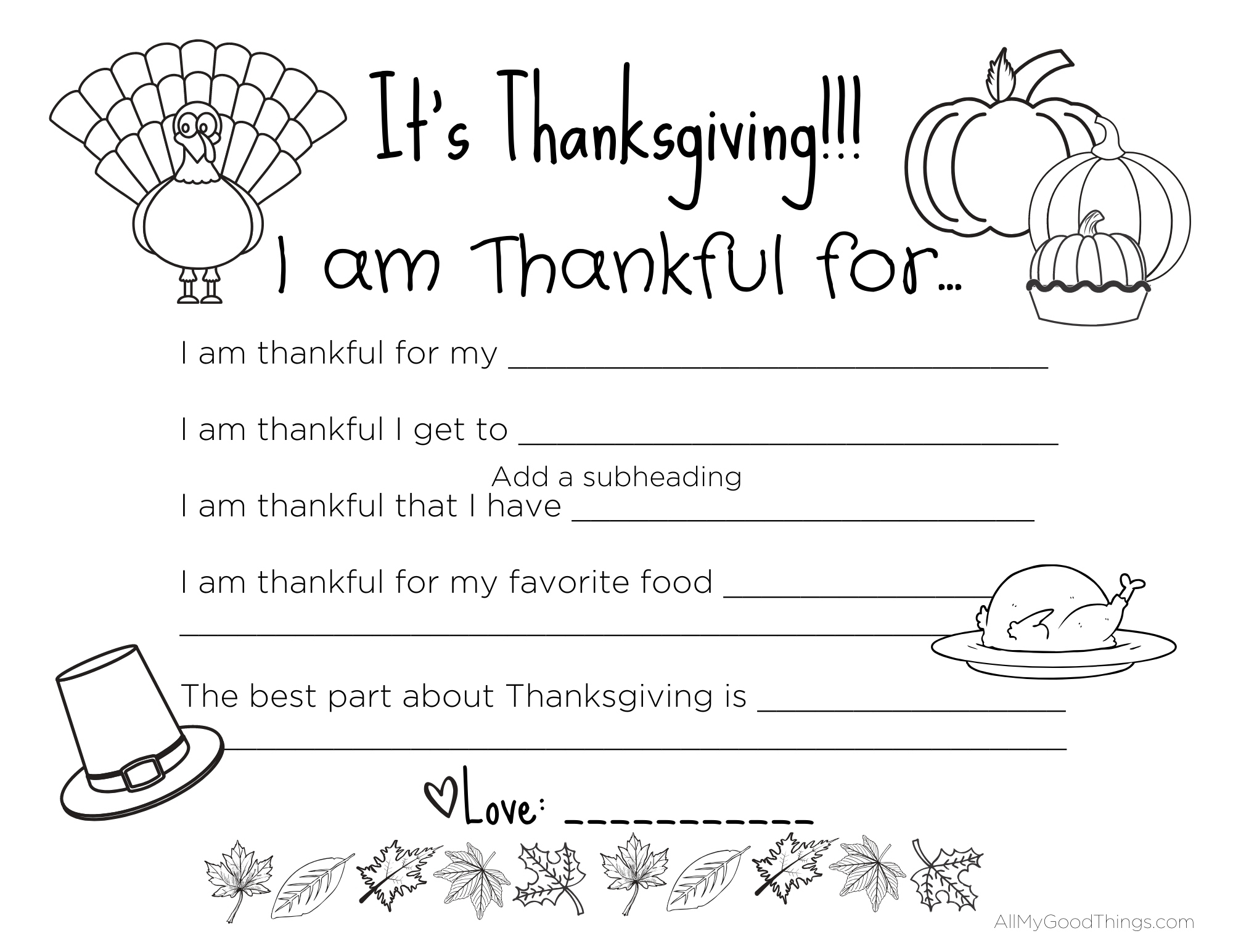Free Printable Thanksgiving Placemats For The Kids - All My Good inside I Am Thankful For Placemat Printable