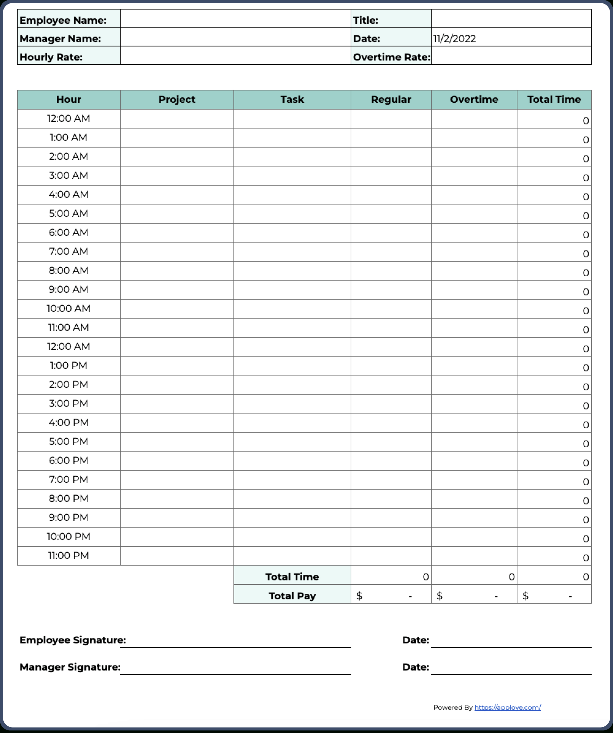 Free Printable Timesheet Templates (Excel, Word, Pdf) for Printable Daily Time Sheet
