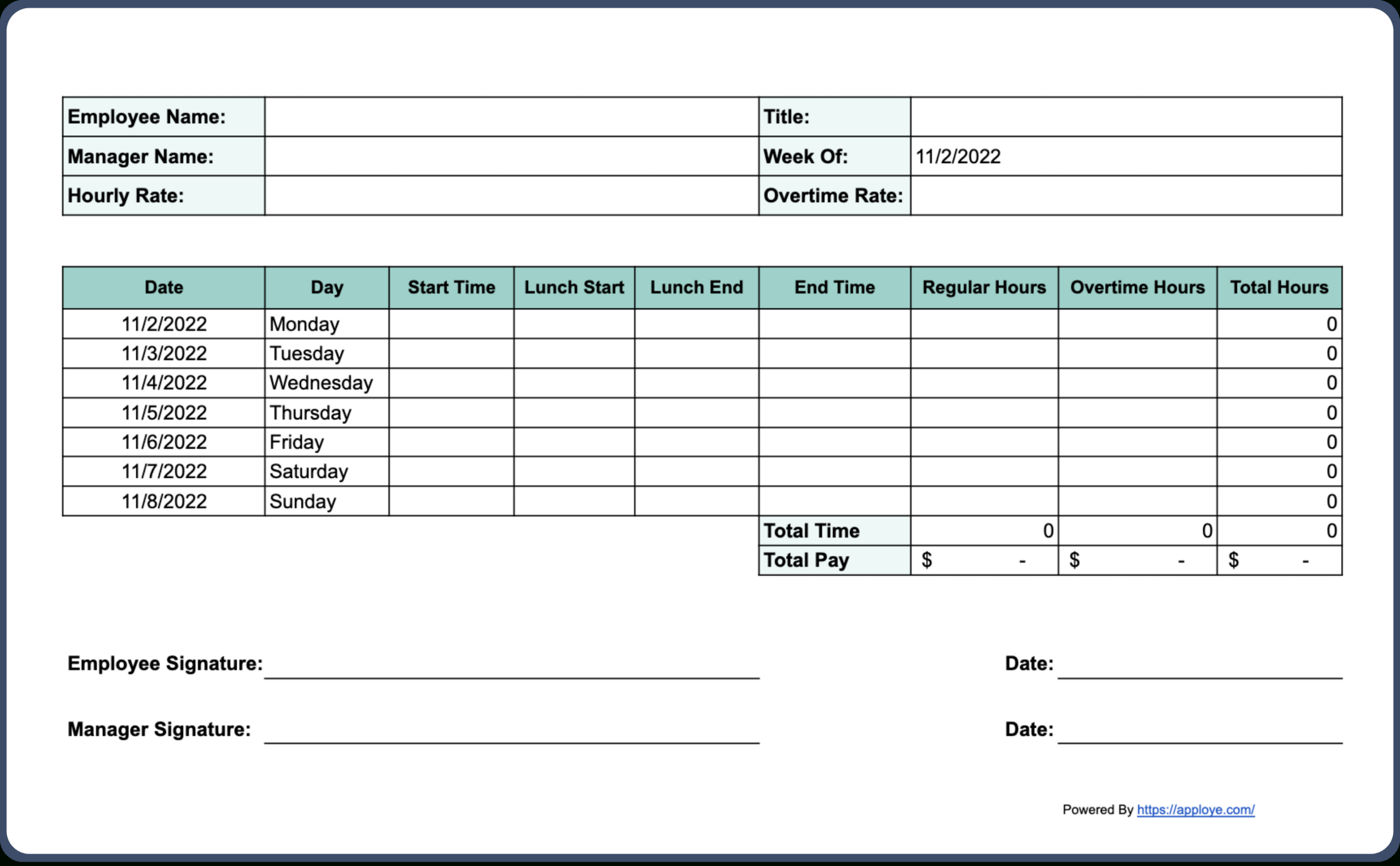 Free Printable Timesheet Templates (Excel, Word, Pdf) with Printable Daily Time Sheet