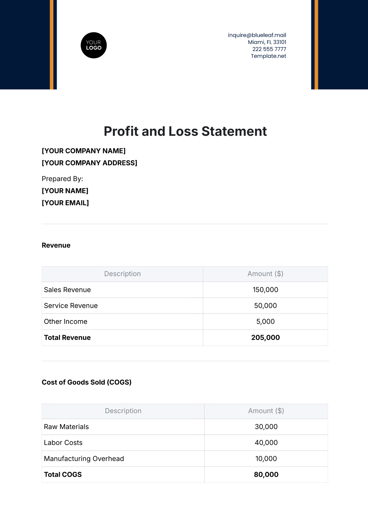 Free Profit And Loss Statement Templates To Edit Online And Print pertaining to Self Employed Printable Free Blank Profit and Loss Statement
