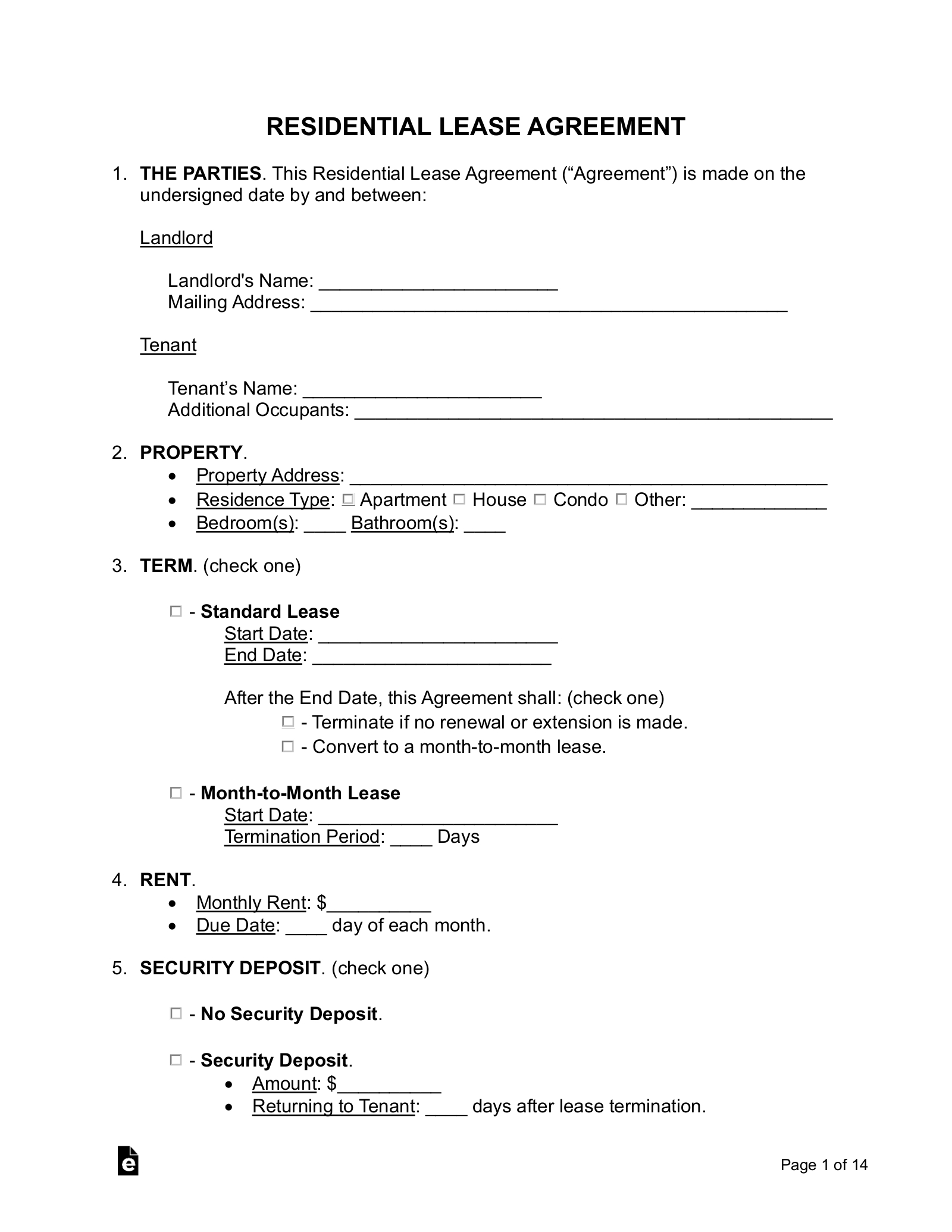 Free Rental / Lease Agreement Templates (15) - Pdf | Word – Eforms throughout Rental Agreement Free Printable Forms