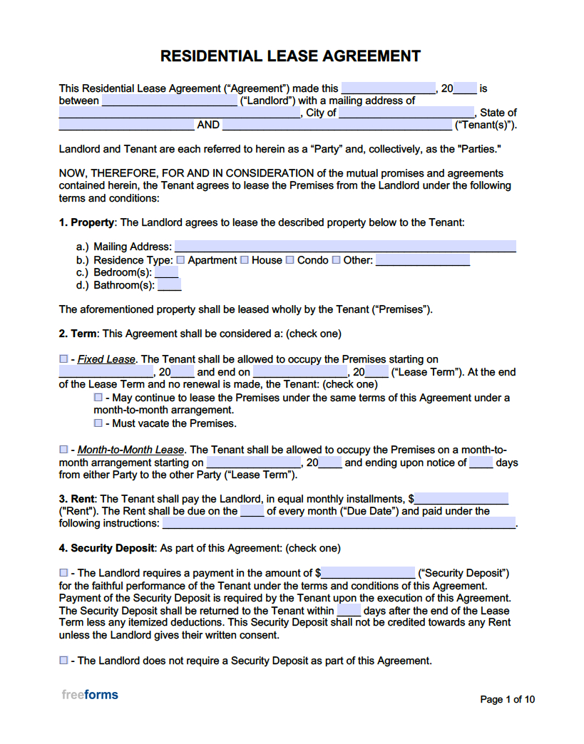 Free Rental / Lease Agreement Templates | Pdf | Word pertaining to Free Printable Blank Rental Lease Agreement