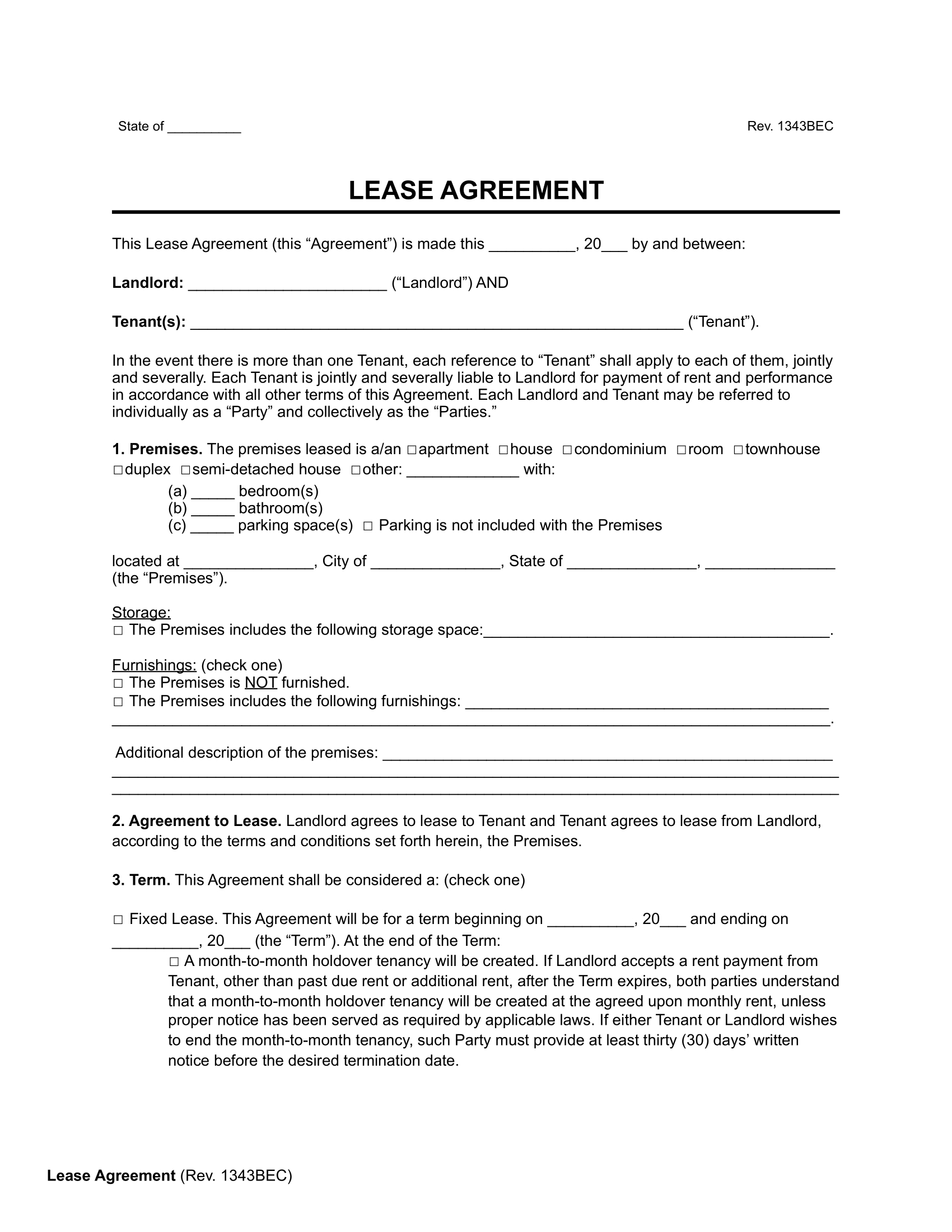 Free Rental & Lease Agreement Templates | Pdf & Word throughout Free Printable Blank Rental Lease Agreement