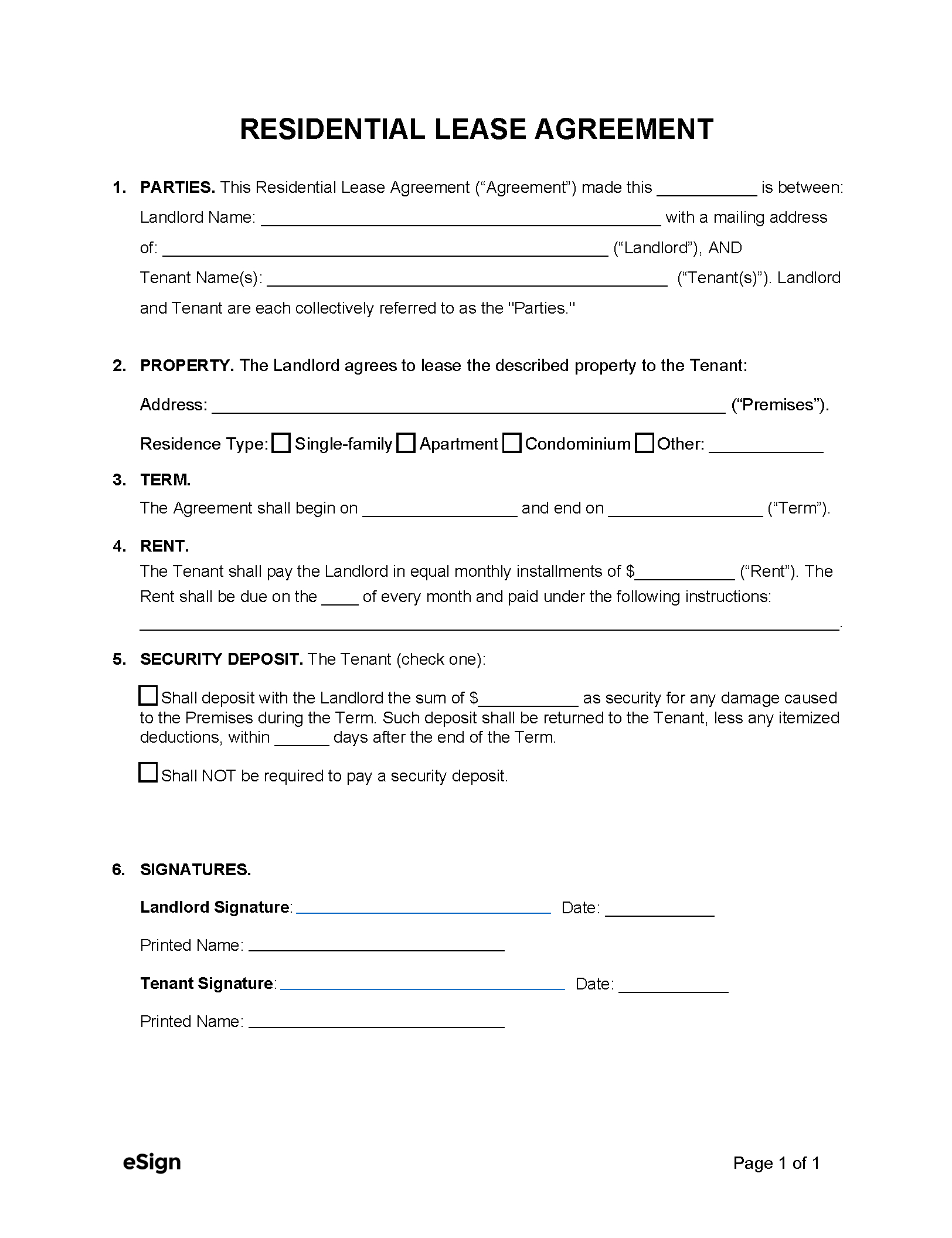 Free Simple (1-Page) Lease Agreement Template | Pdf | Word in Free Blank Lease Agreement Printable