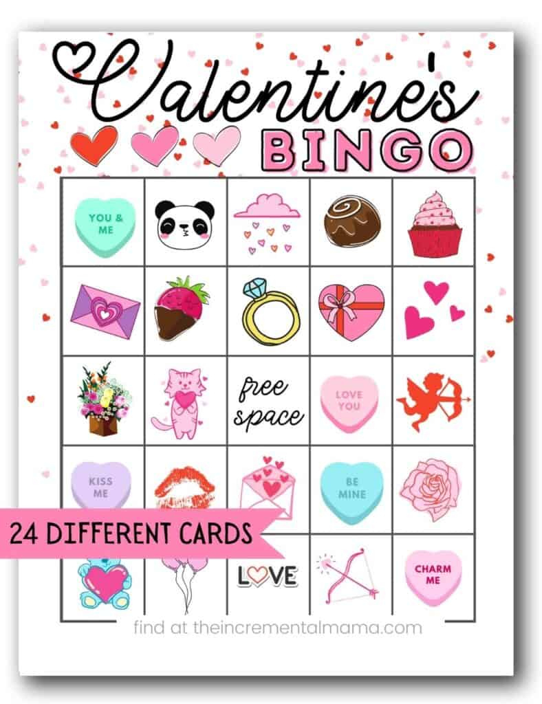 Free Valentine'S Bingo Printables (24 Cards) - The Incremental Mama with regard to Valentine's Day Bingo Printable Free