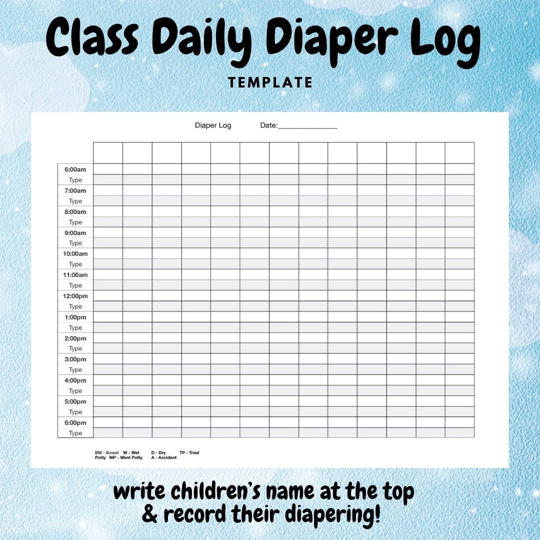 Full Page, Classroom Daily Diaper Log - Etsy throughout Daycare Printable Diaper Change Log
