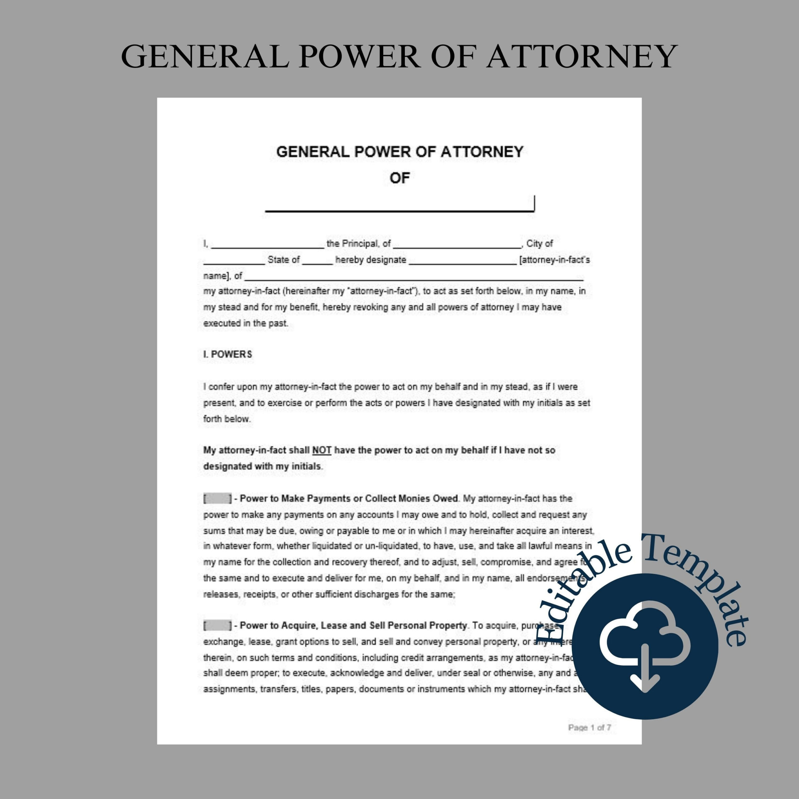 General Power Of Attorney Form Template: Editable Instant Download with regard to Free Printable General Power of Attorney Form