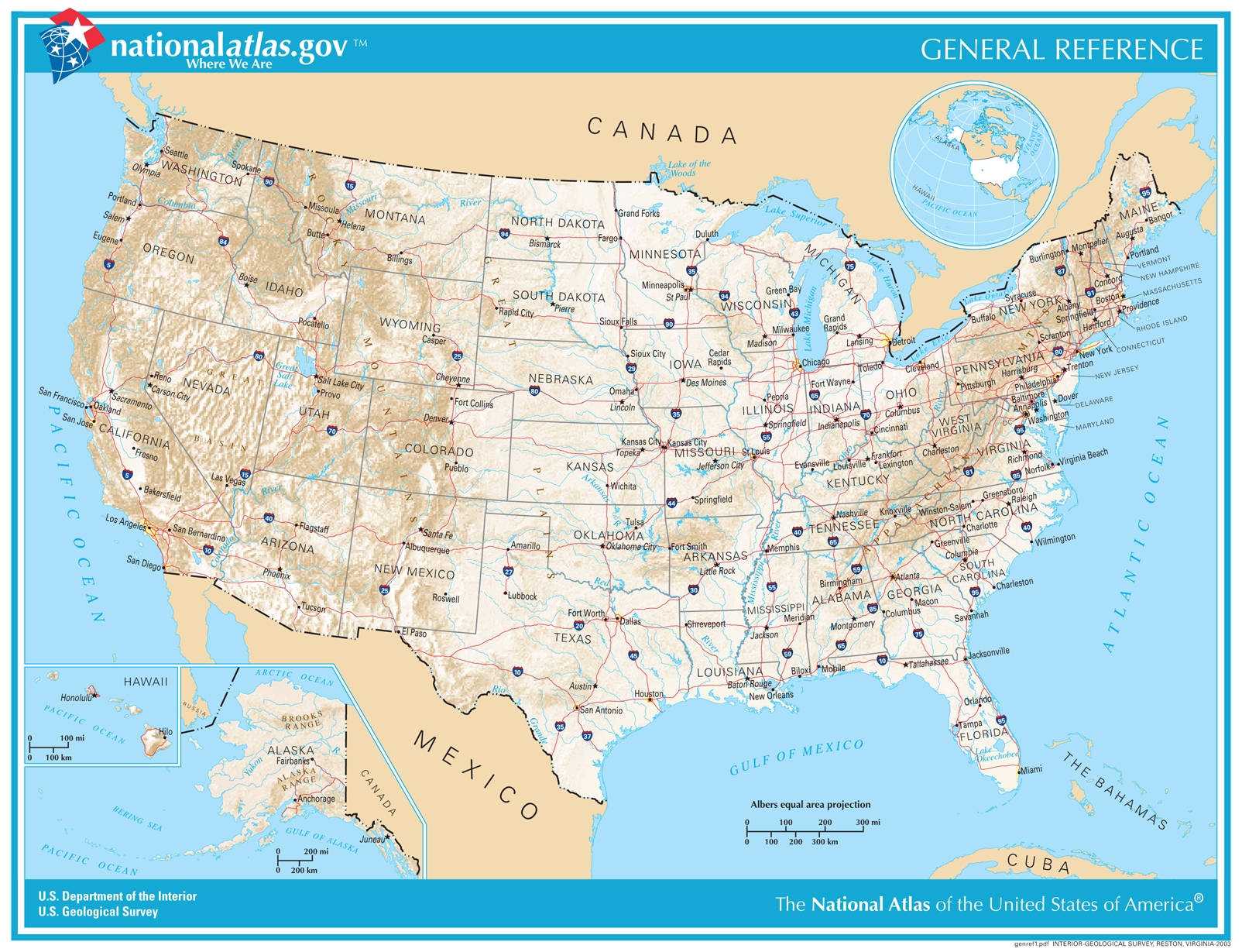 General Reference Printable Map | U.s. Geological Survey in Map of USA Free Printable