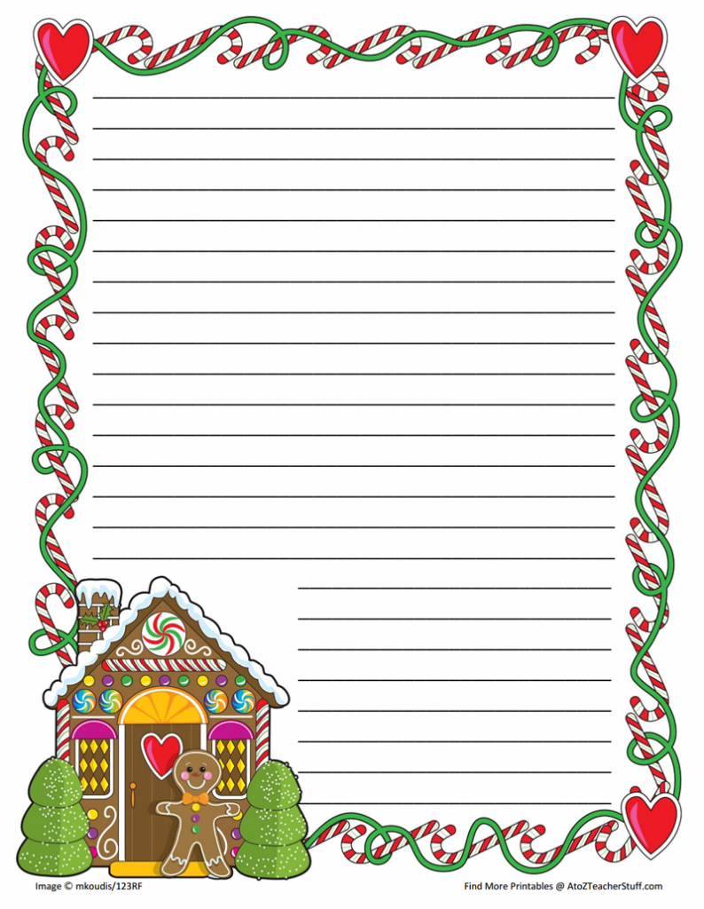 Gingerbread Printable Border Paper With And Without Lines | A To Z pertaining to Free Printable Christmas Writing Paper