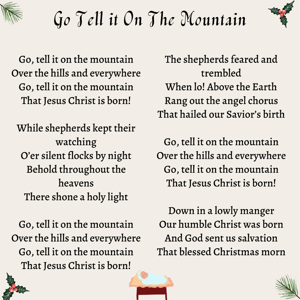 Go Tell It On The Mountain Lyrics, Origins, And Video within Go Tell It On The Mountain Lyrics Printable