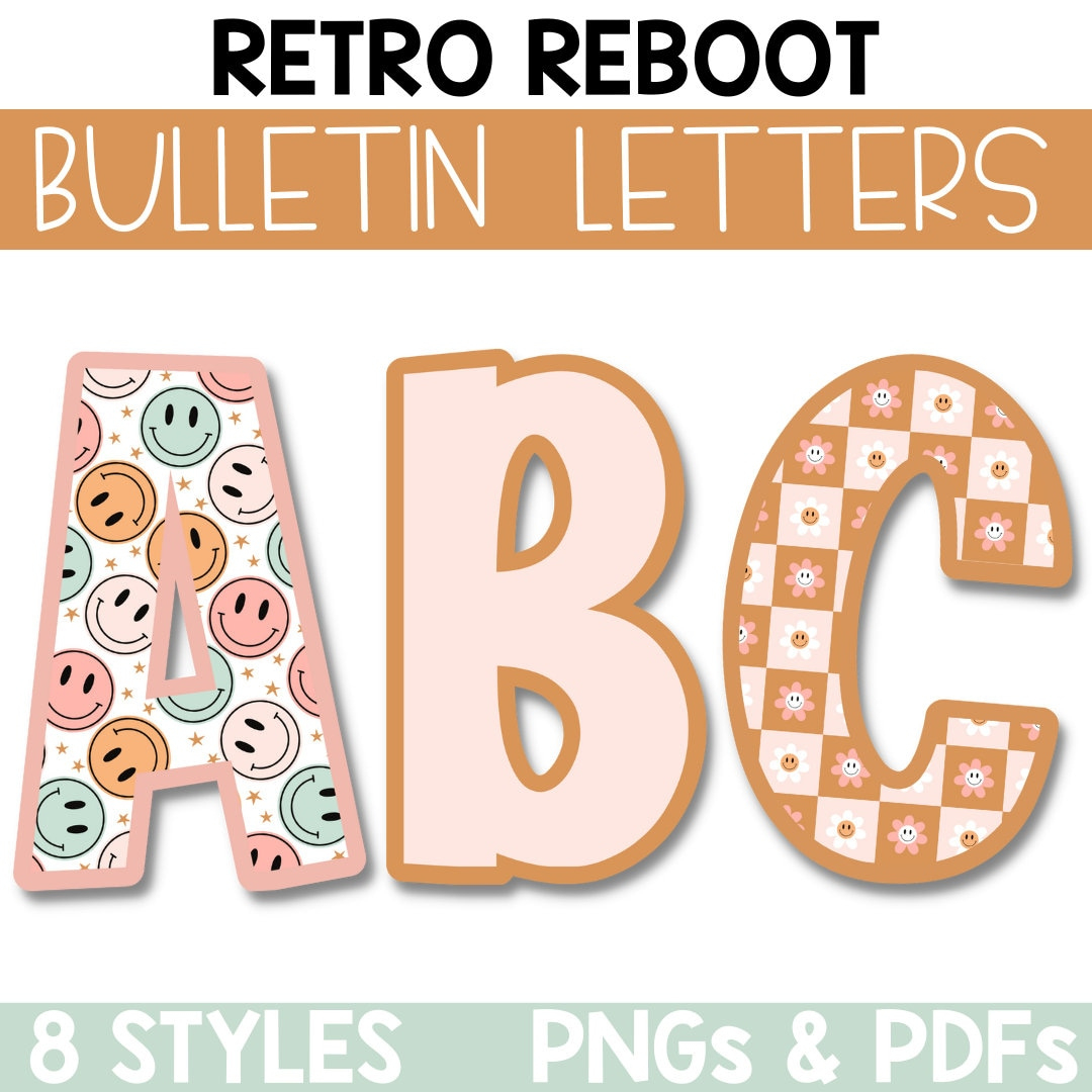 Groovy Retro Bulletin Board Letters, Letter Clipart, Printable within Printable Letters For Bulletin Board