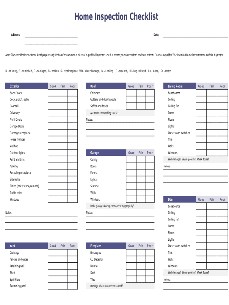 Home Inspection Checklist Form - Fill Online, Printable, Fillable with Printable Professional Home Inspection Checklist
