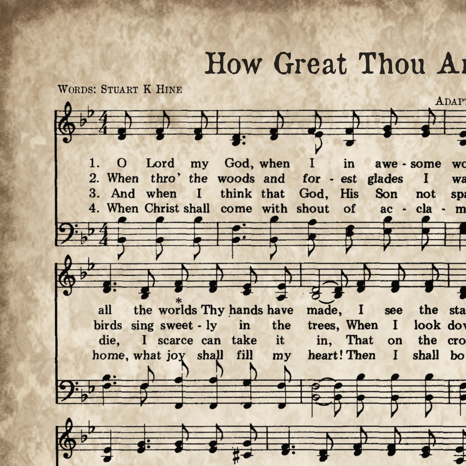 How Great Thou Art Print, Printable Vintage Sheet Music, Instant with How Great Thou Art Printable Lyrics