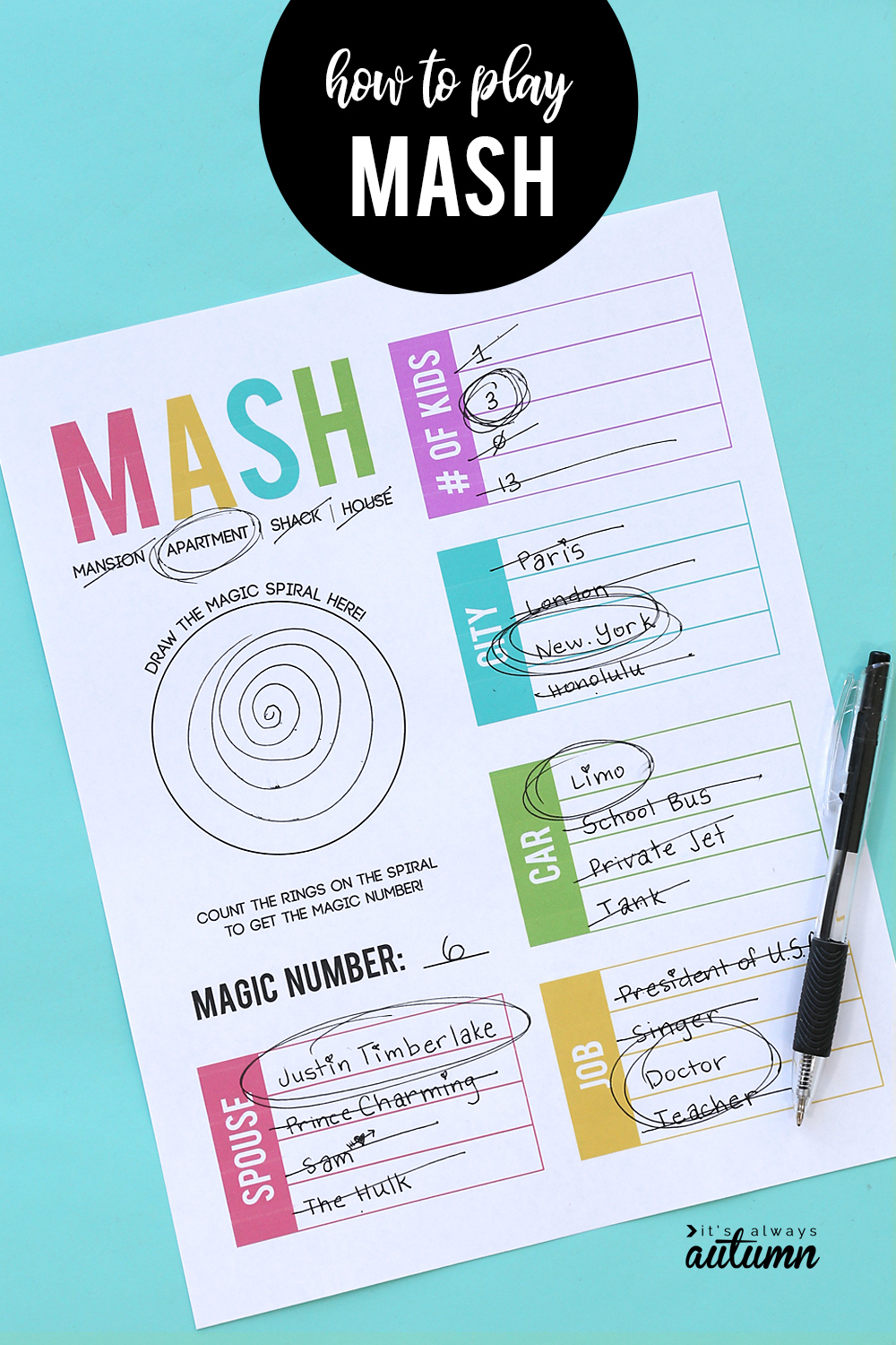 How To Play Mash + Printable Worksheet! - It'S Always Autumn pertaining to M.a.s.h Game Printable