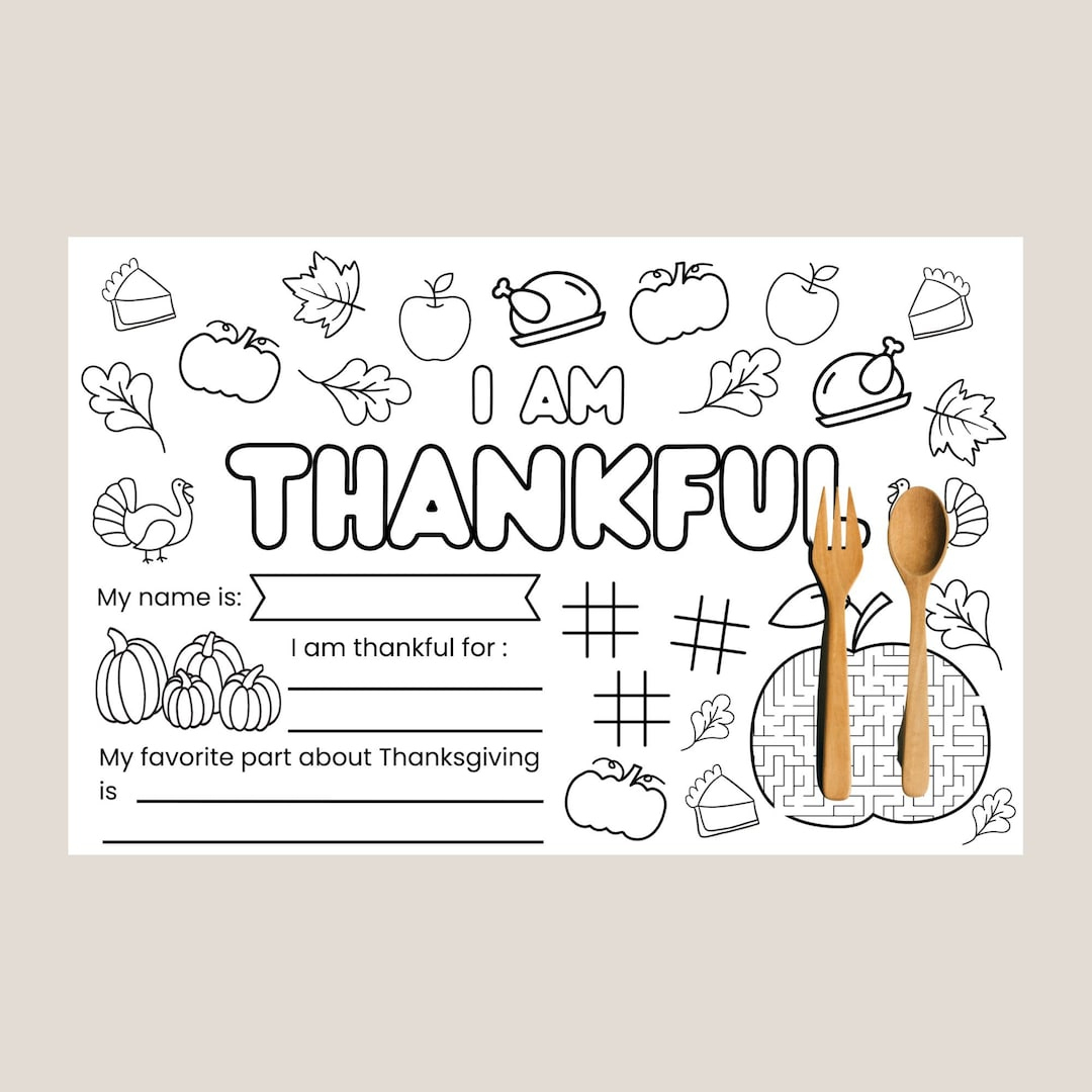I Am Thankful // Happy Thanksgiving Placemat | Instant Download within I Am Thankful For Placemat Printable