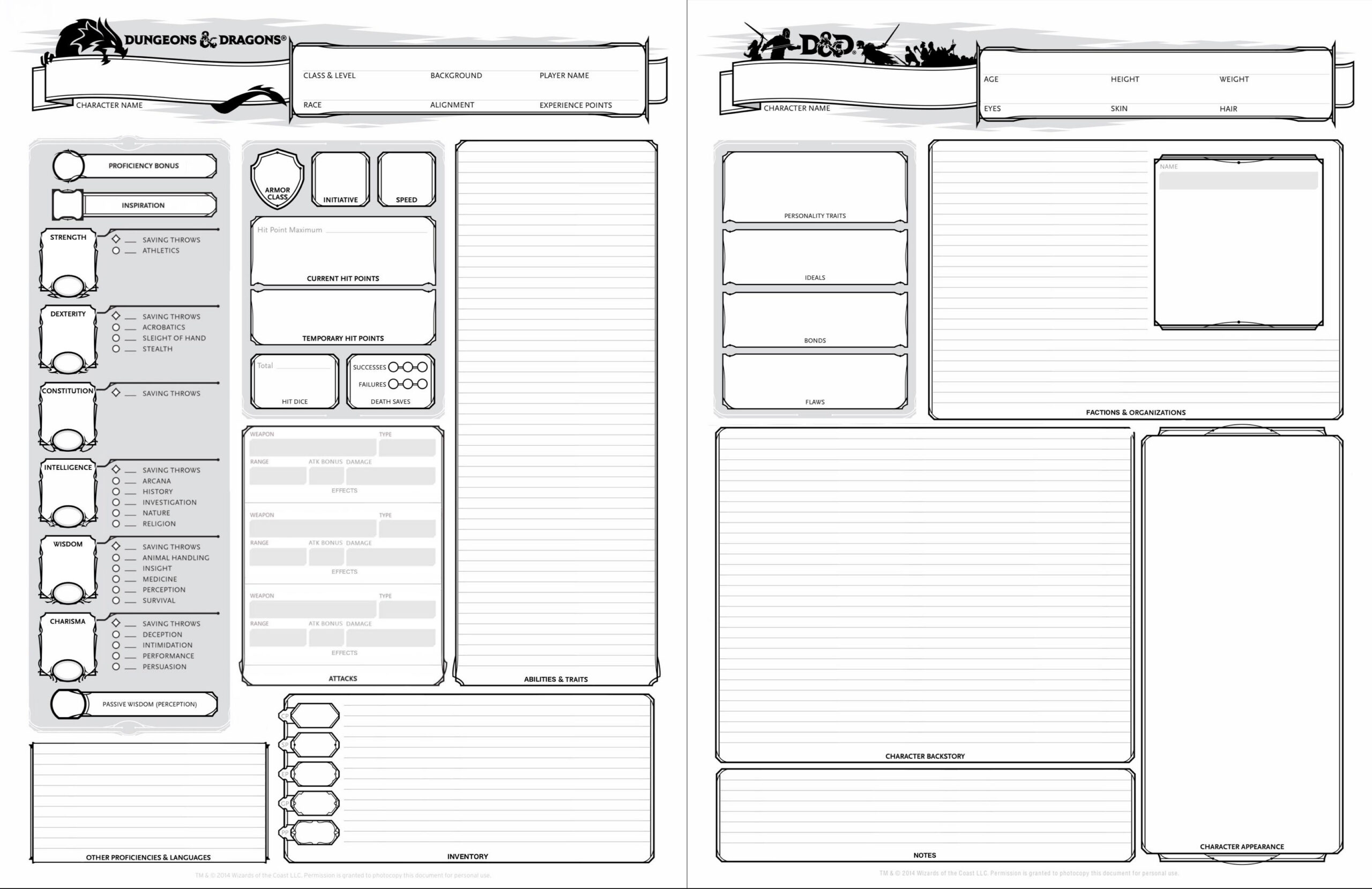I Tried To Improve The 5E Character Sheet [Oc] : R/Dnd for Dungeon And Dragons Character Sheet Printable