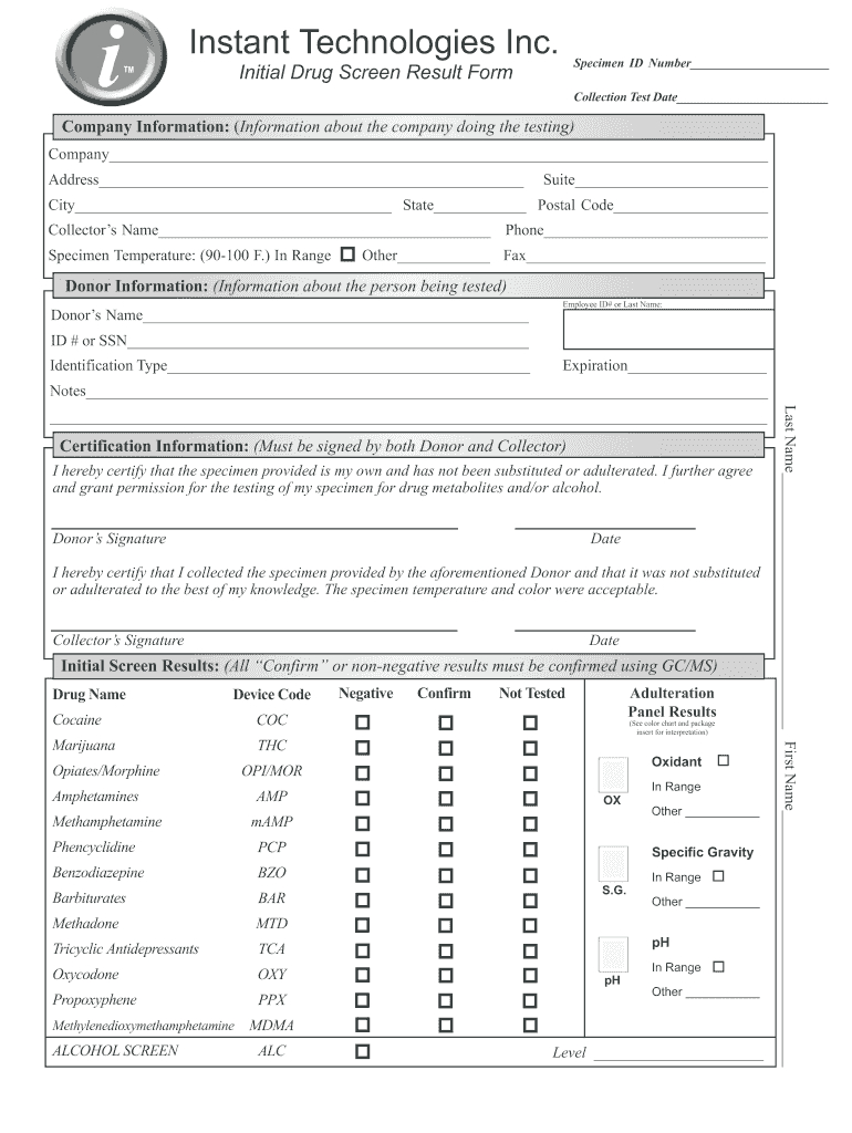 Instant Technologies Initial Drug Screen Result Form - Fill Online regarding Negative Printable Drug Test Results Form