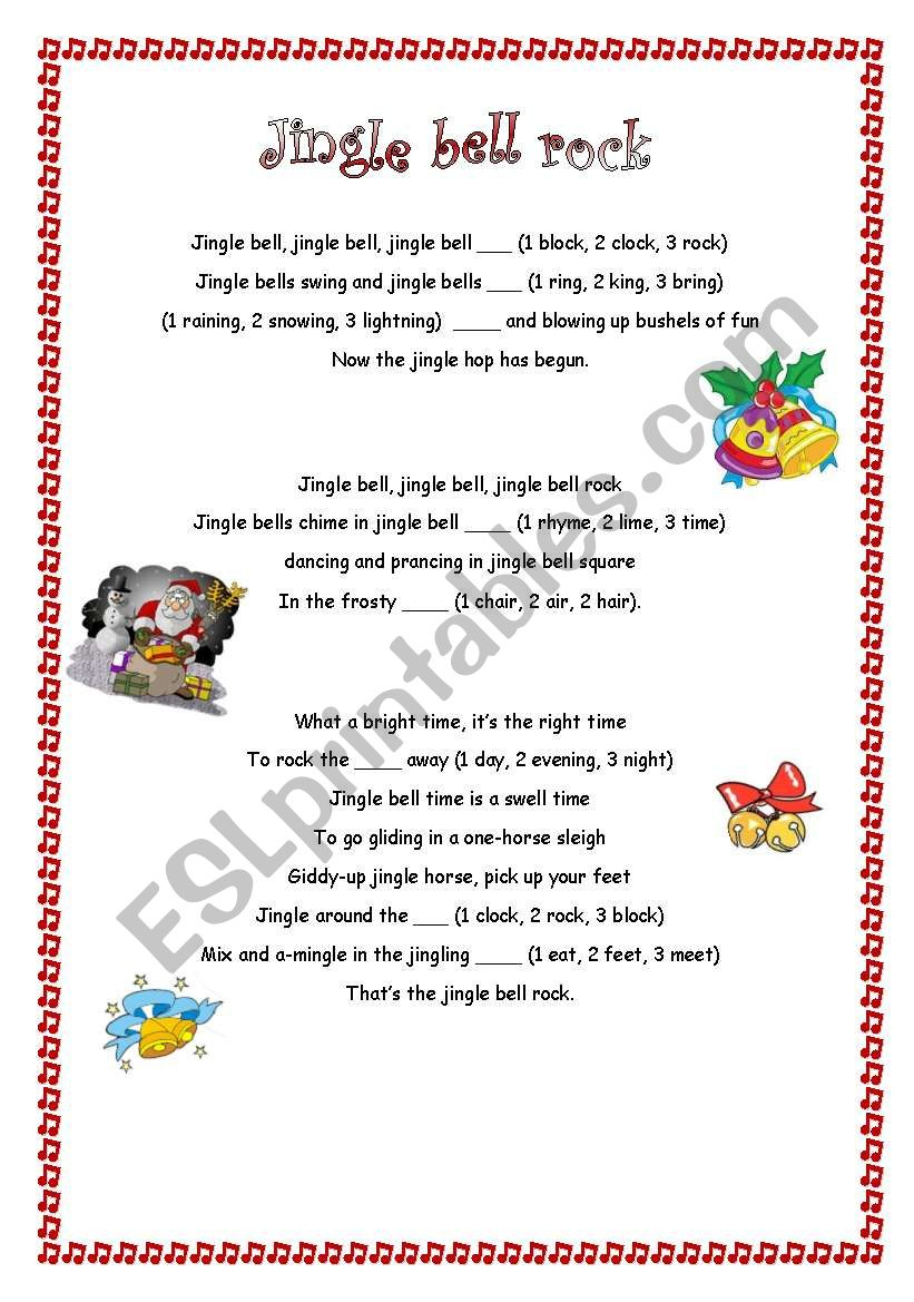 Jingle Bell Rock - Esl Worksheetnishaya intended for Lyrics For Jingle Bell Rock Printable